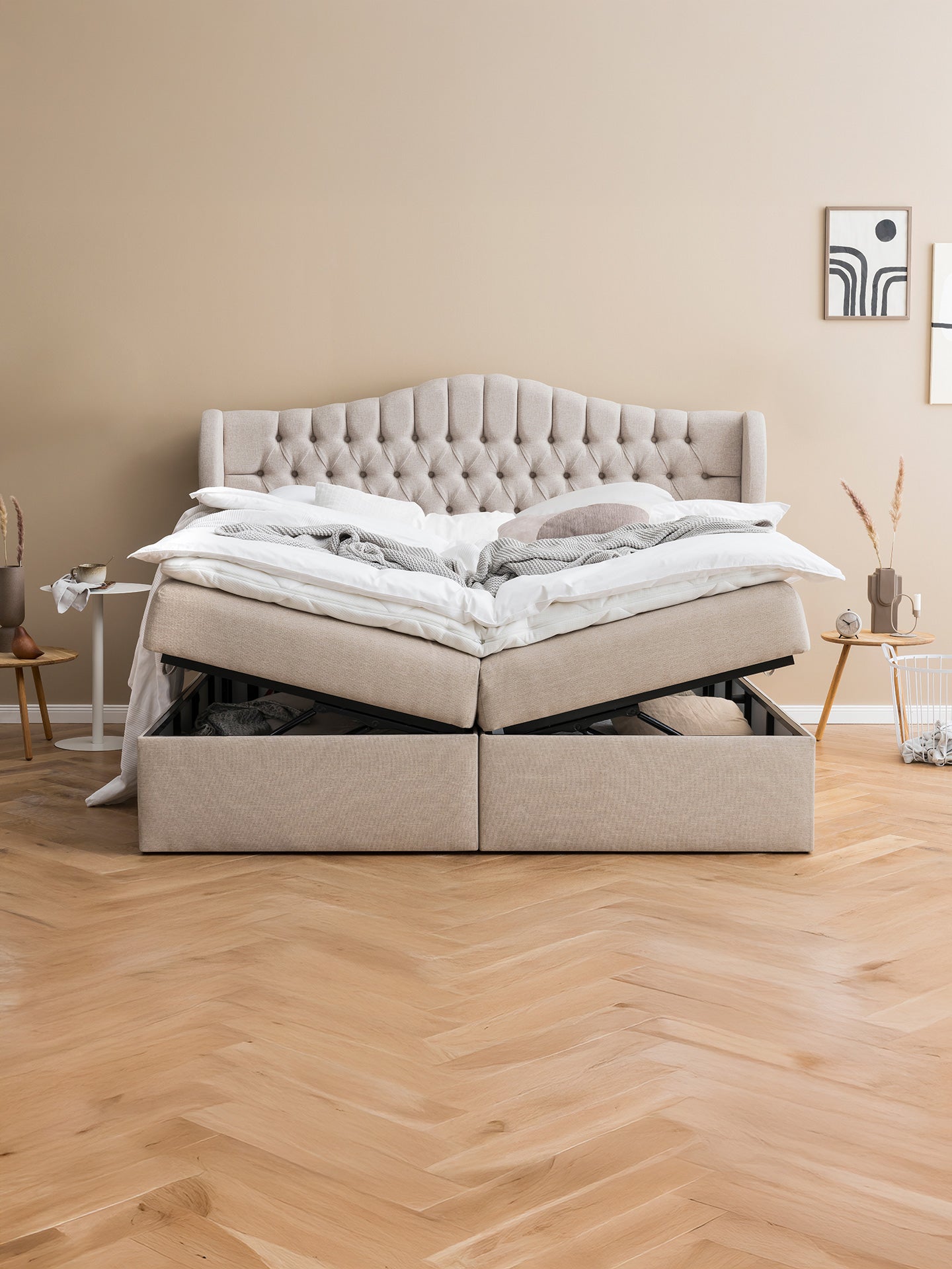 Boxspringbett mit Stauraum Webstoff MAISON