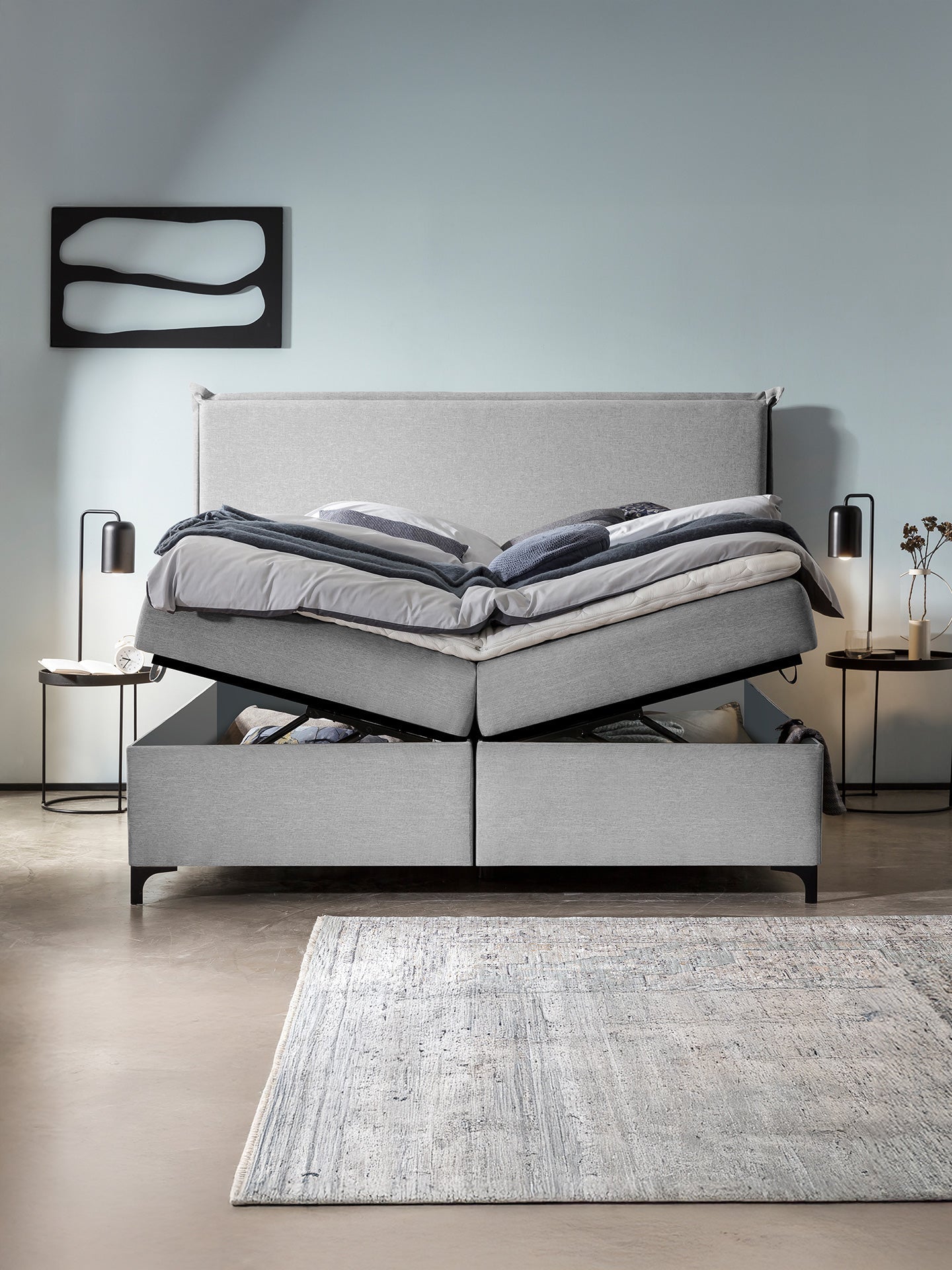 Boxspringbett mit Stauraum Webstoff LONDON
