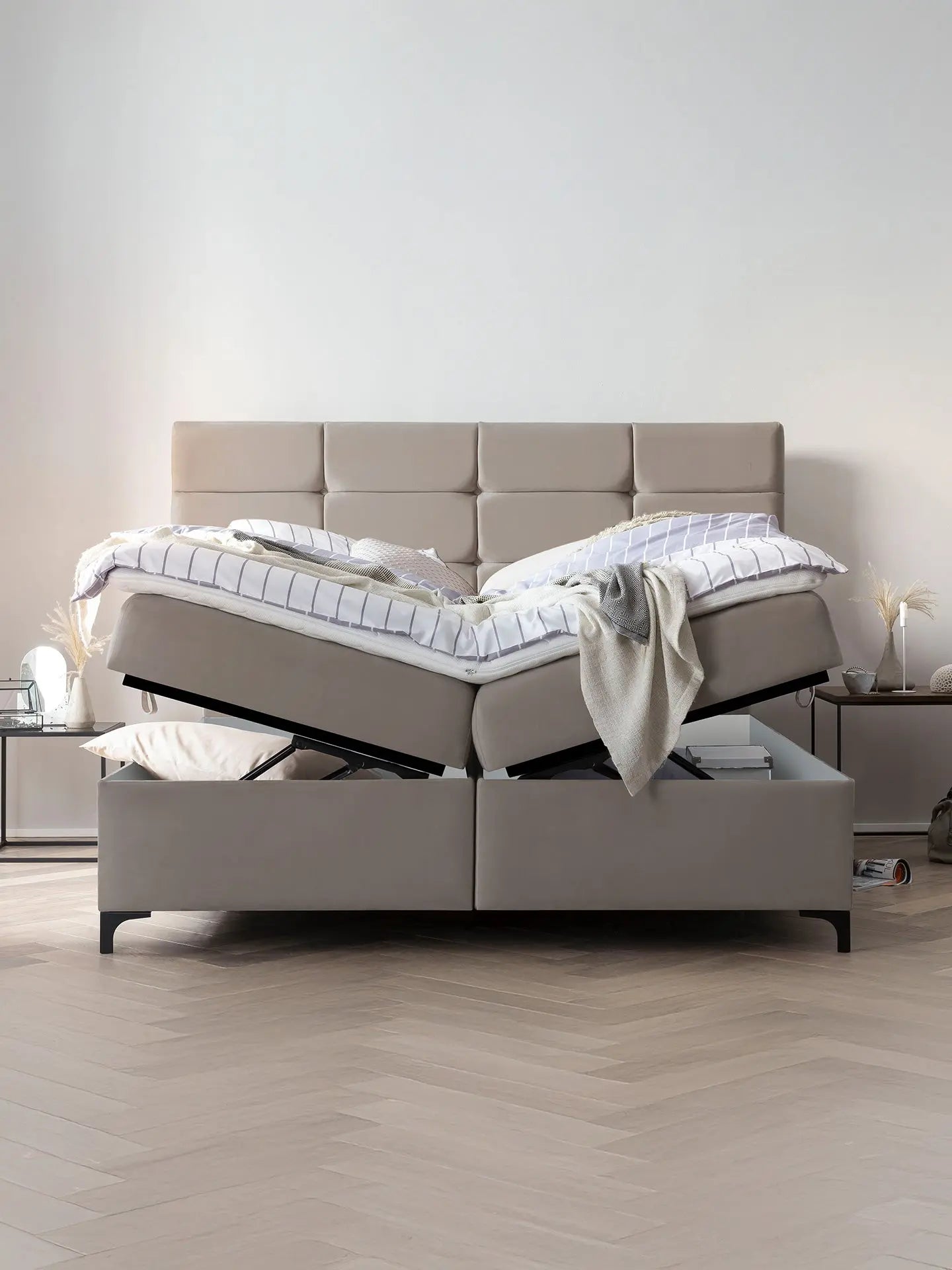 Boxspringbett mit Stauraum Velours KANSAS