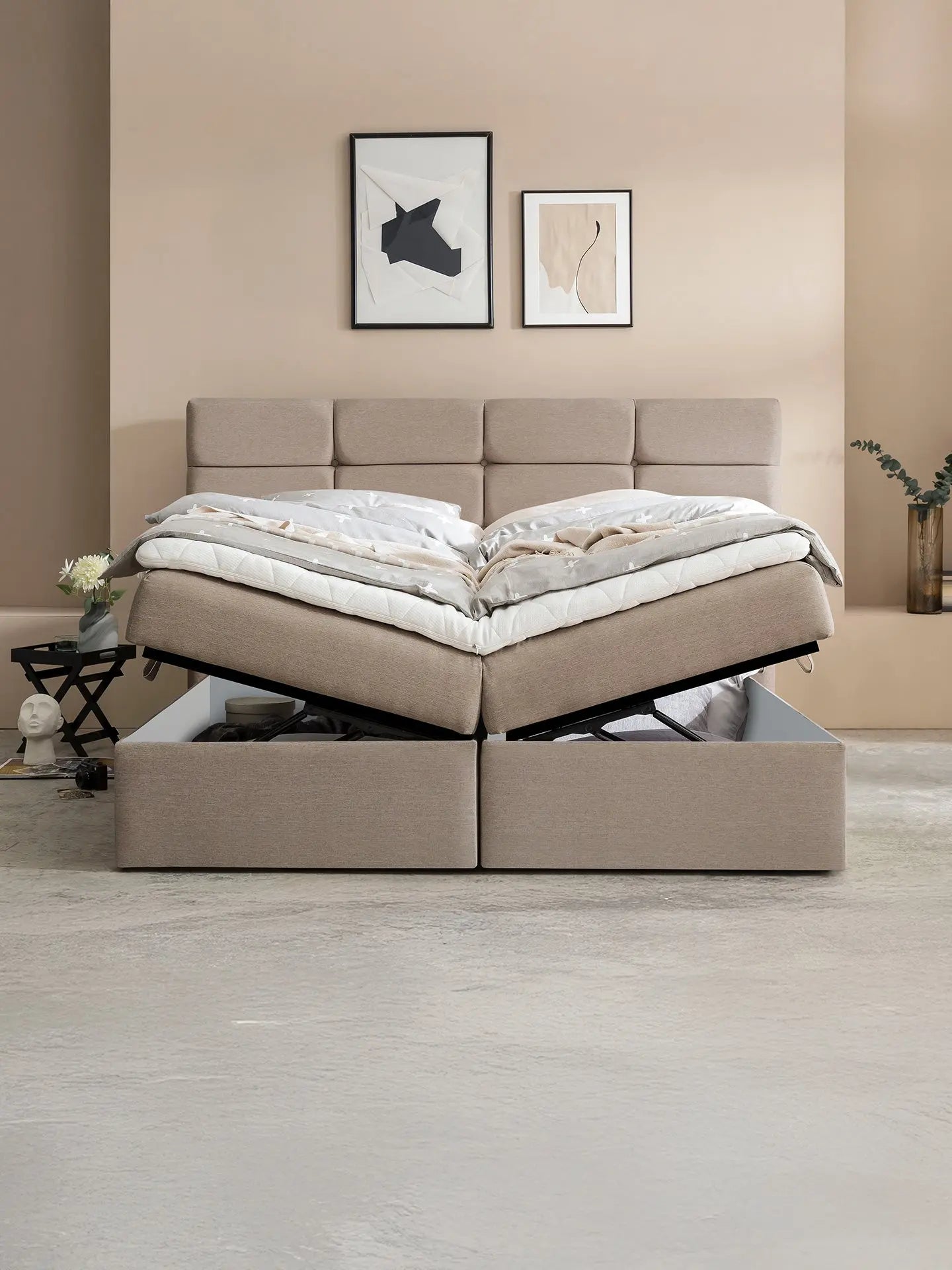 Boxspringbett mit Stauraum Webstoff KANSAS