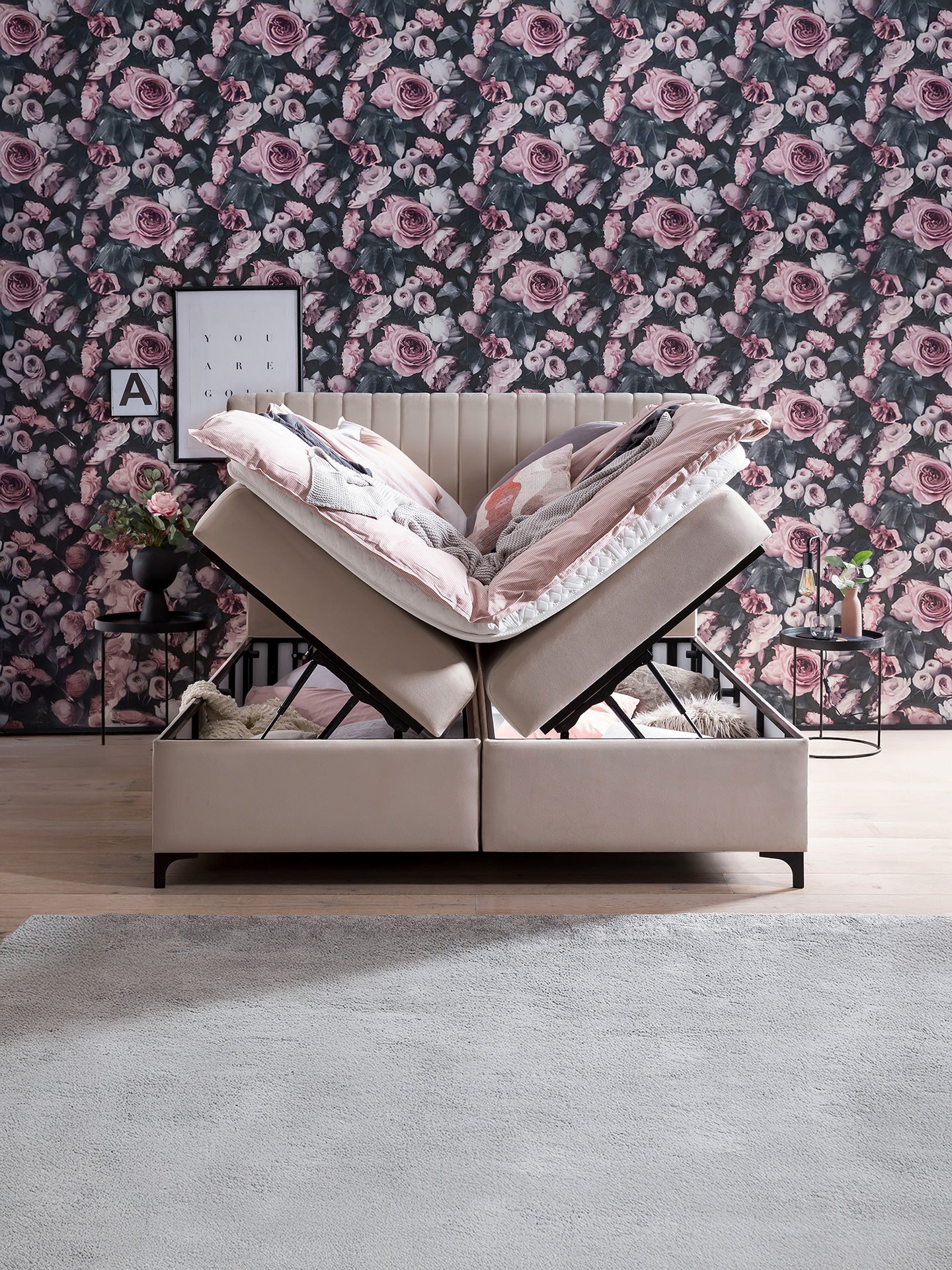 Boxspringbett mit Stauraum Velours PARIS