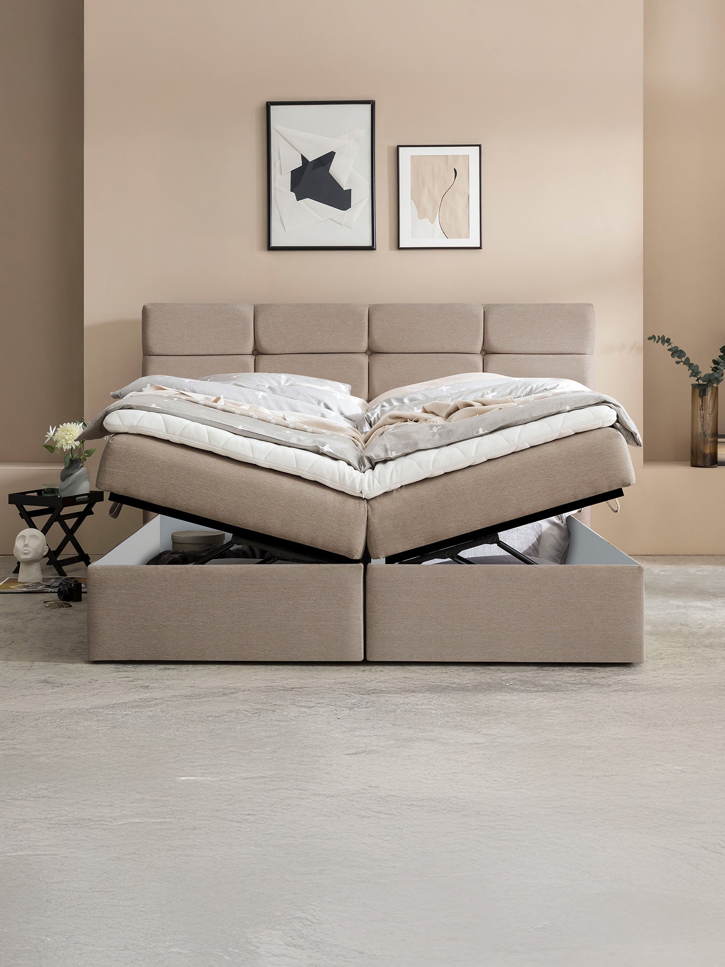 Boxspringbett mit Stauraum Webstoff KANSAS