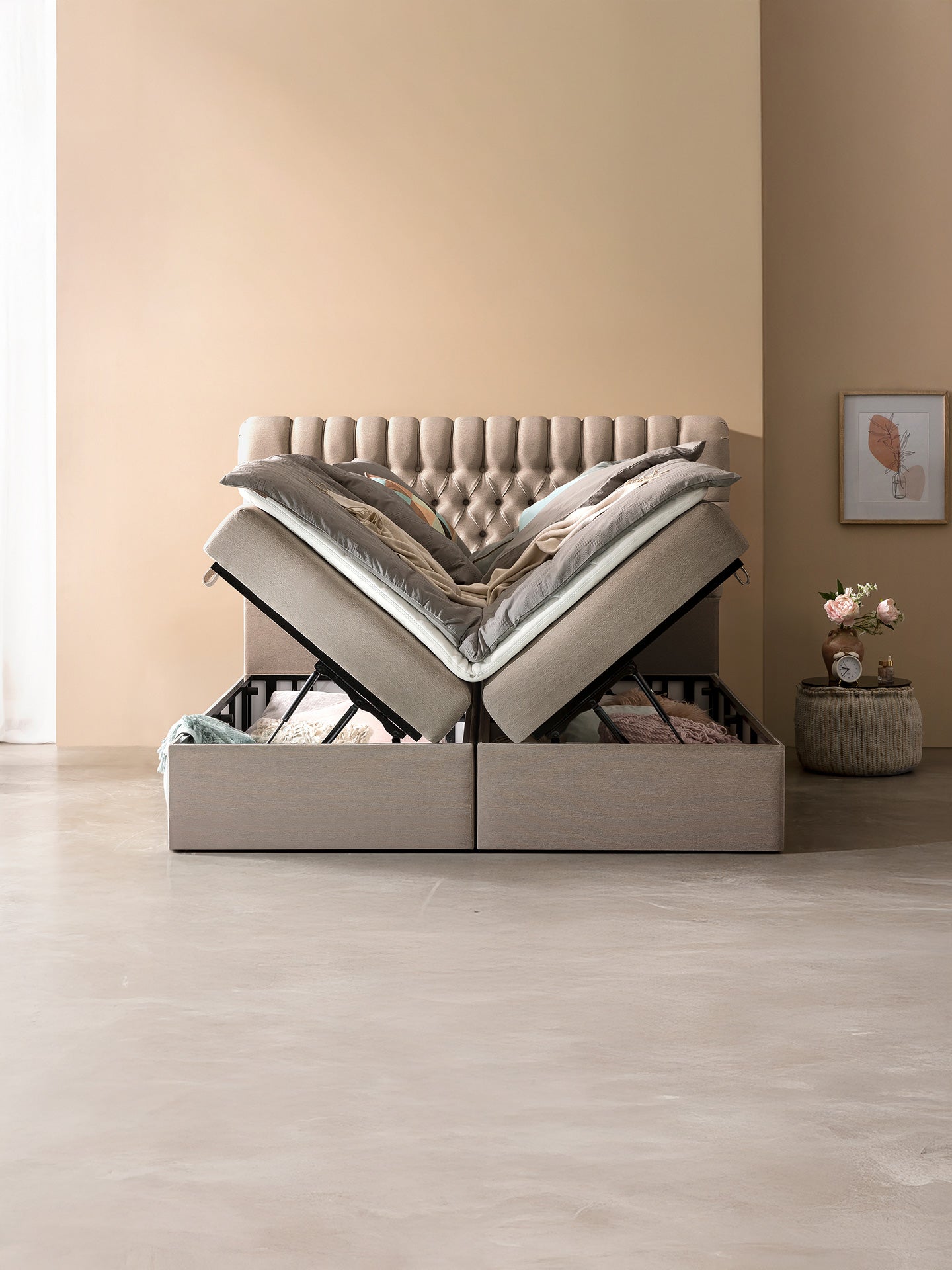 Boxspringbett mit Stauraum Webstoff CHESTER