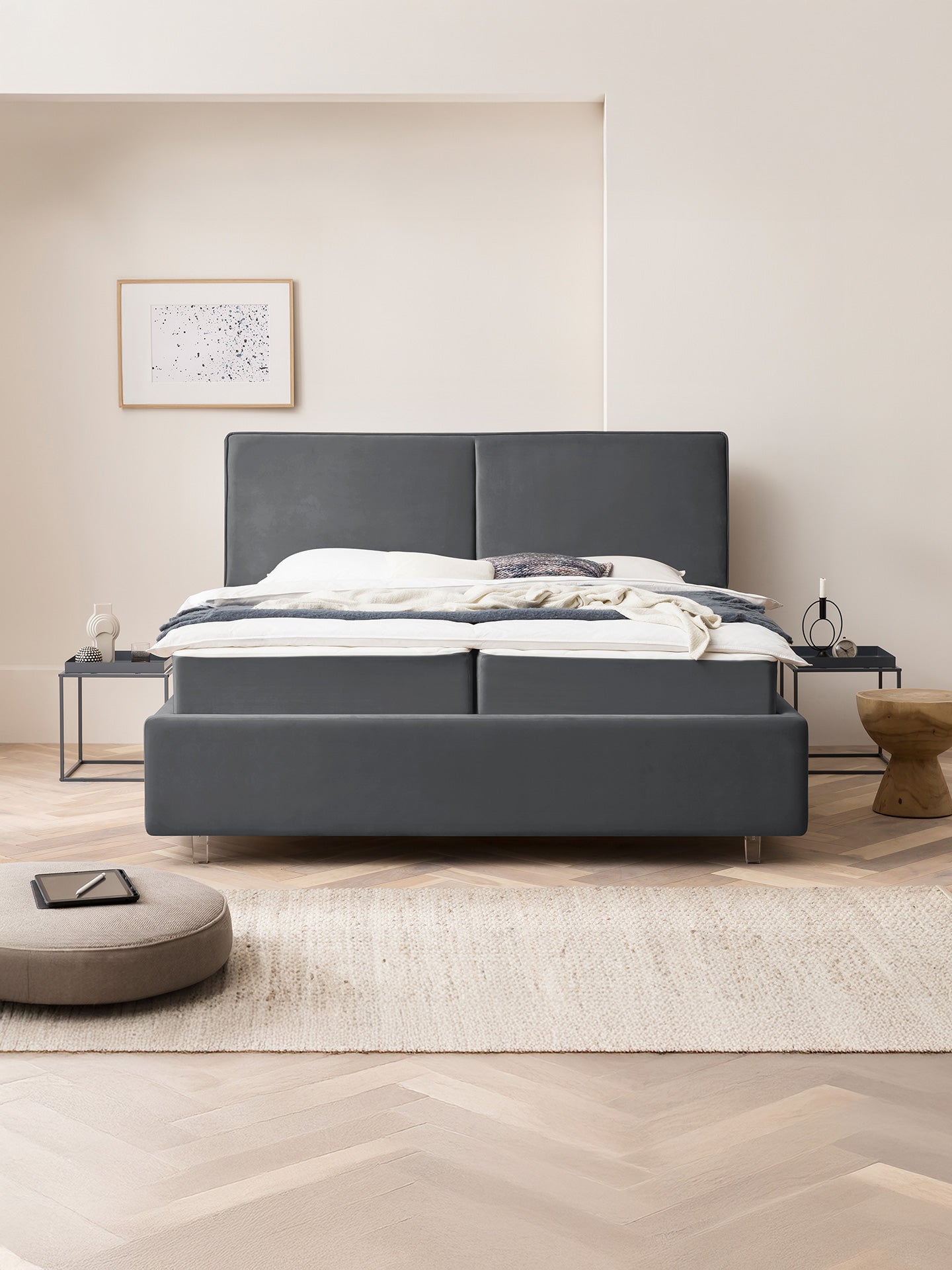 Velours Bett mit Stauraum Dunkelgrau BARI BettCo Boxspringbetten