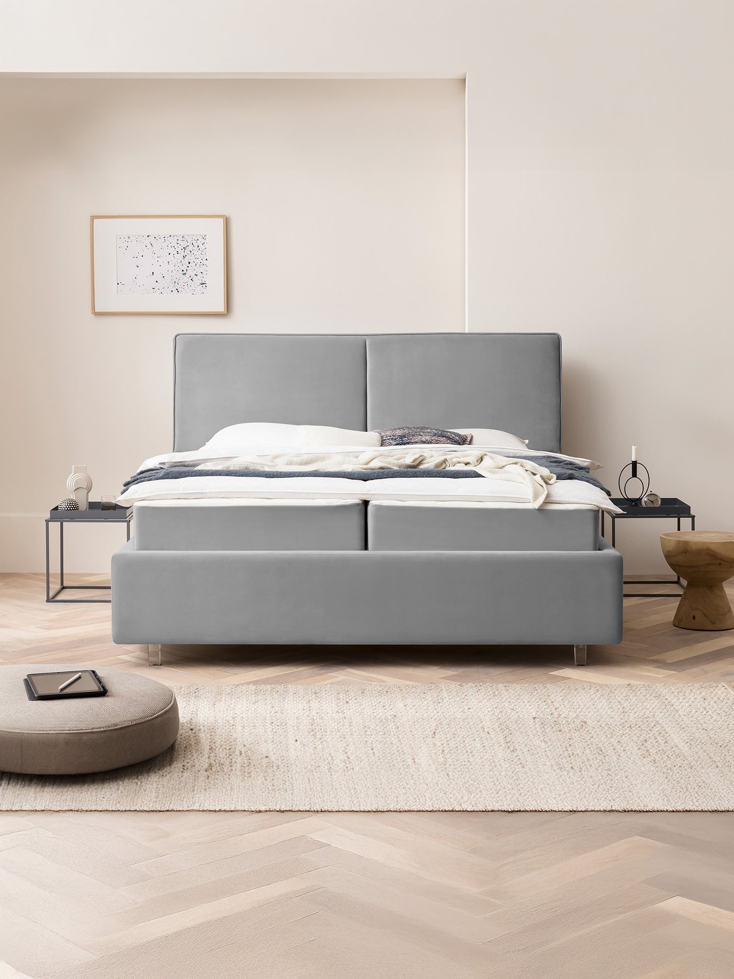Velours Bett mit Stauraum Grau BARI BettCo Boxspringbetten