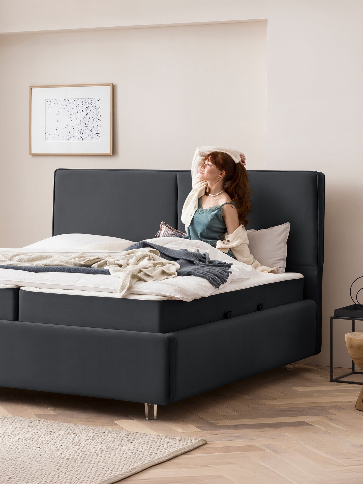 Velours Bett mit Stauraum Schwarz BARI BettCo Boxspringbetten