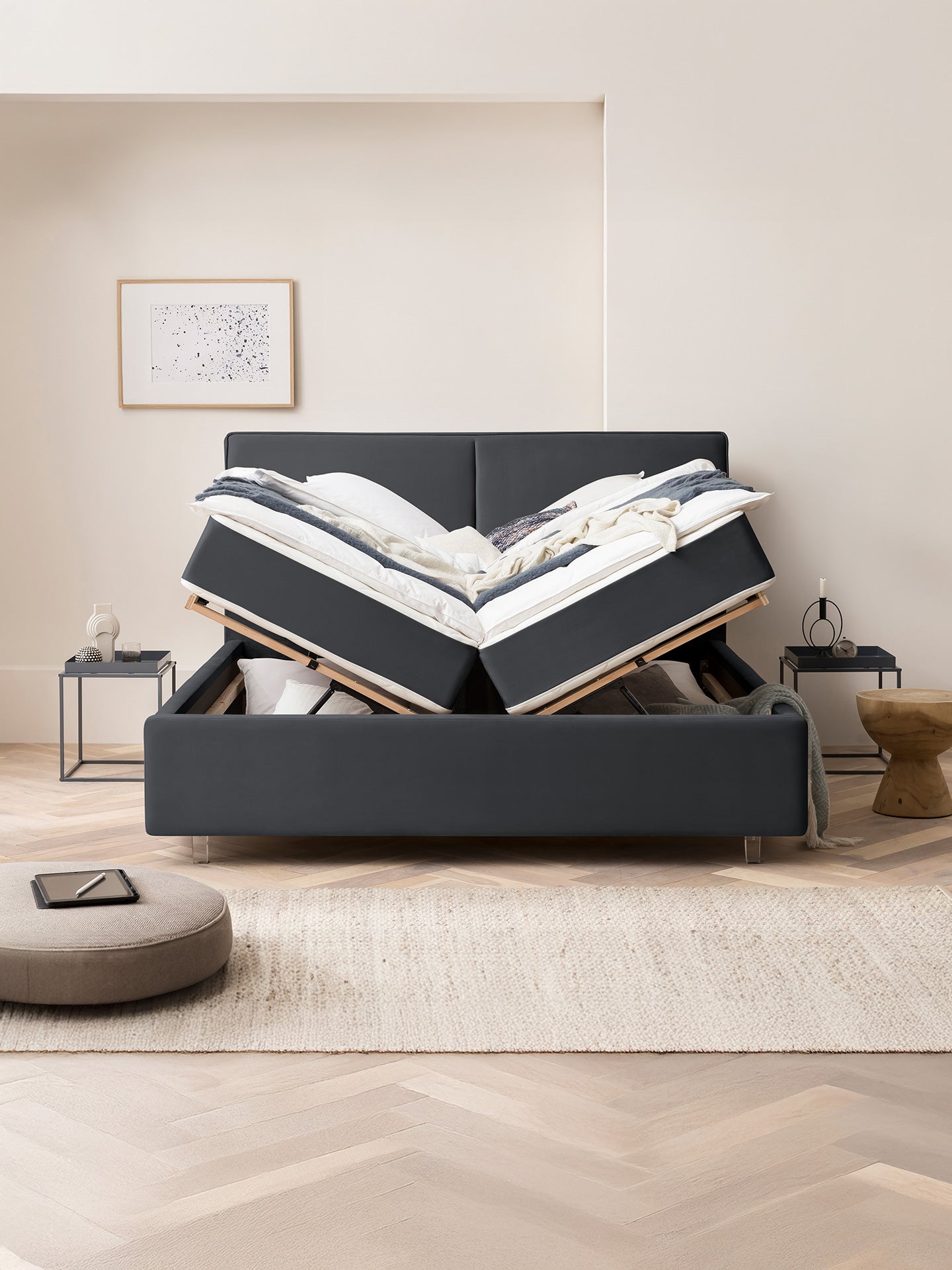 Velours Bett mit Stauraum Schwarz BARI BettCo Boxspringbetten