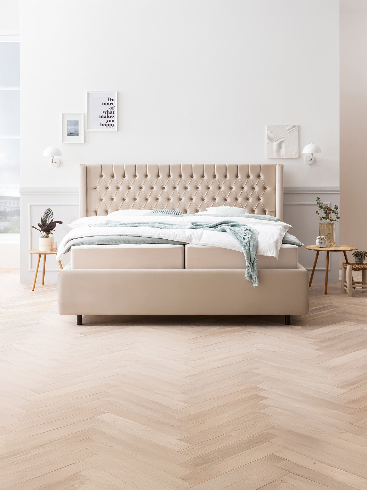 Velours Bett mit Stauraum Creme FLORIDA BettCo Boxspringbetten