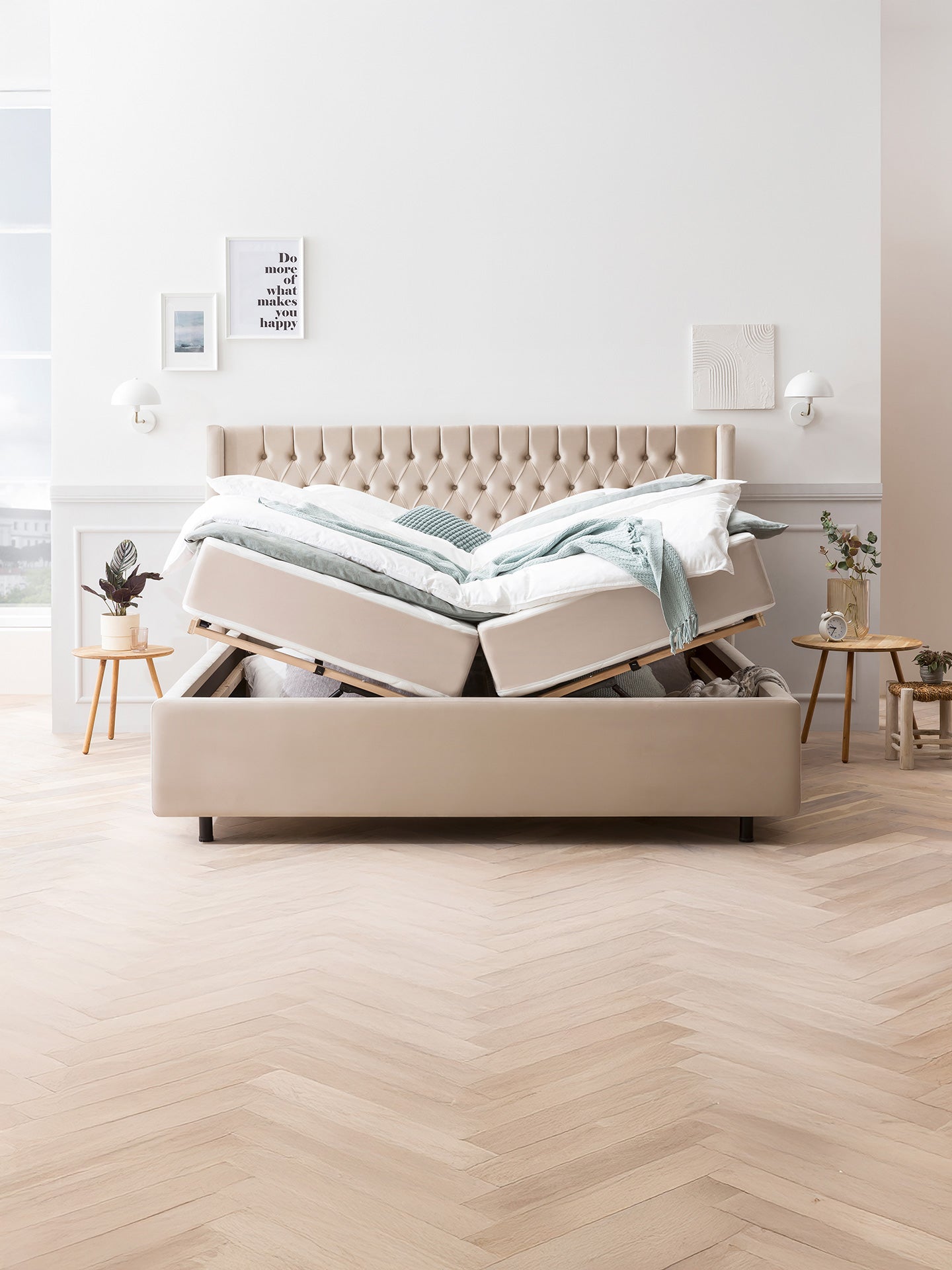 Velours Bett mit Stauraum Creme FLORIDA BettCo Boxspringbetten