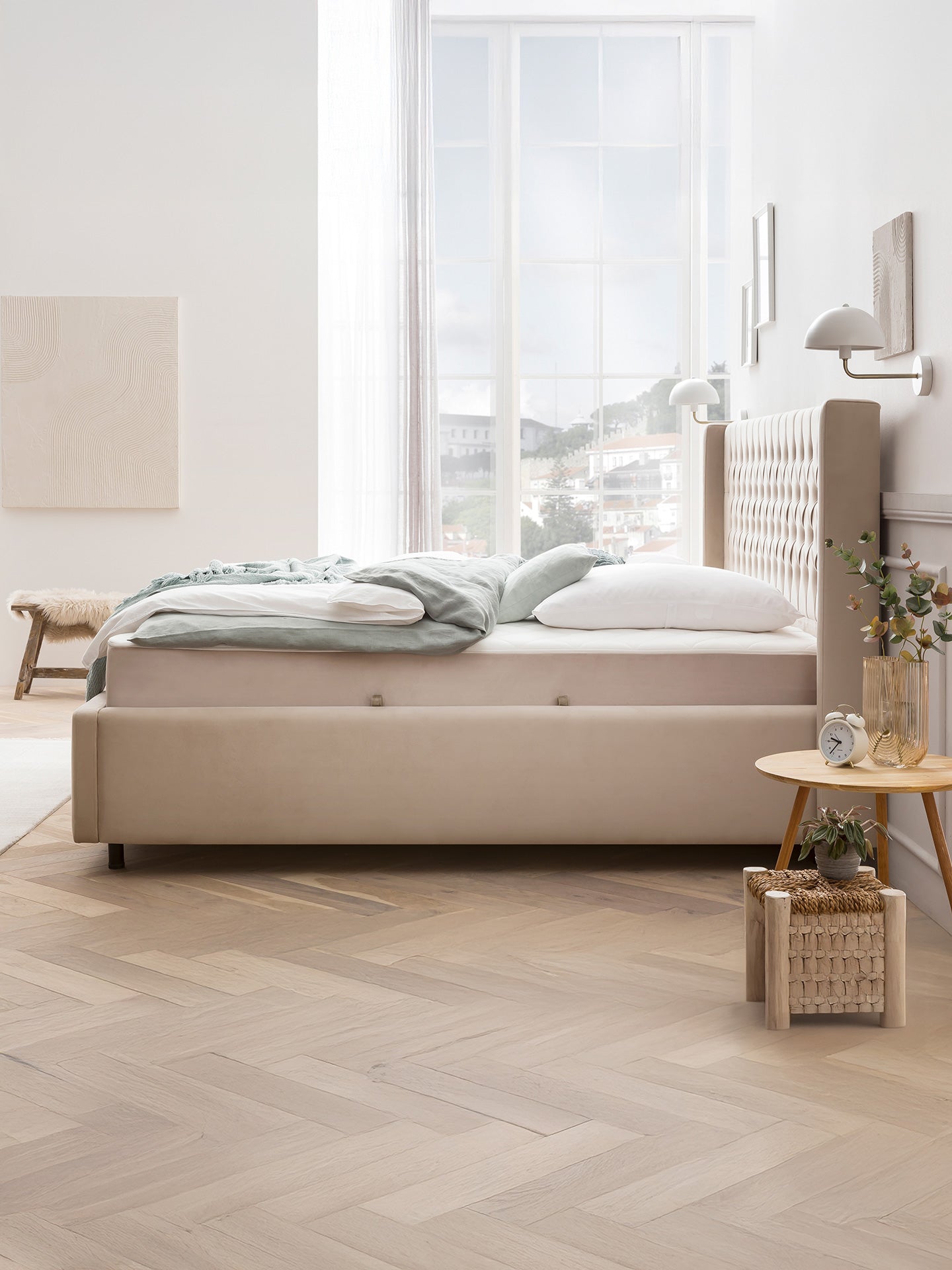 Velours Bett mit Stauraum Creme FLORIDA BettCo Boxspringbetten