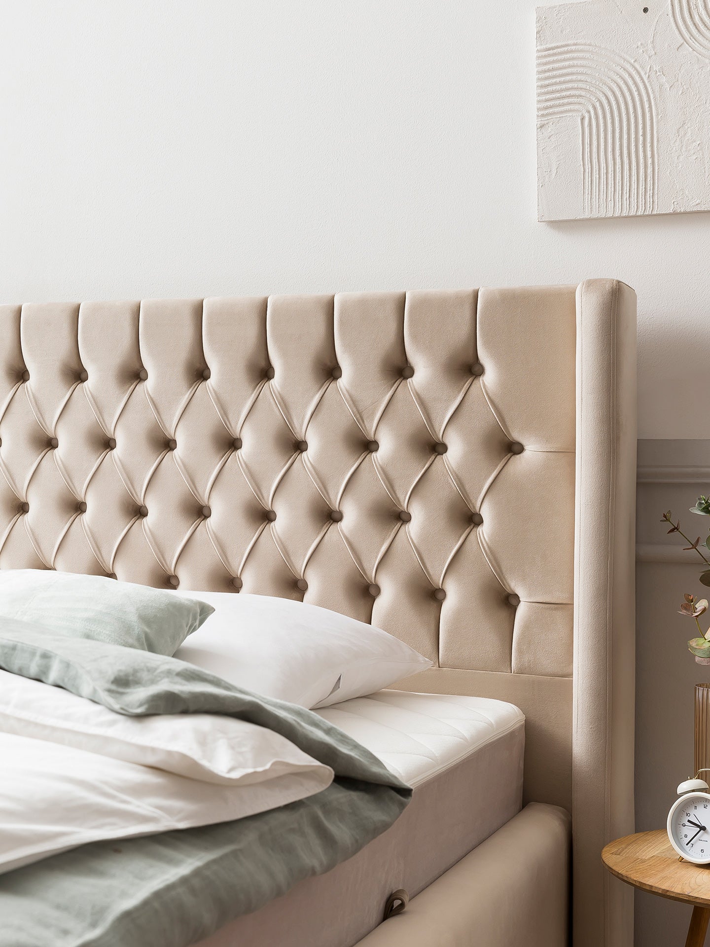 Velours Bett mit Stauraum Creme FLORIDA BettCo Boxspringbetten