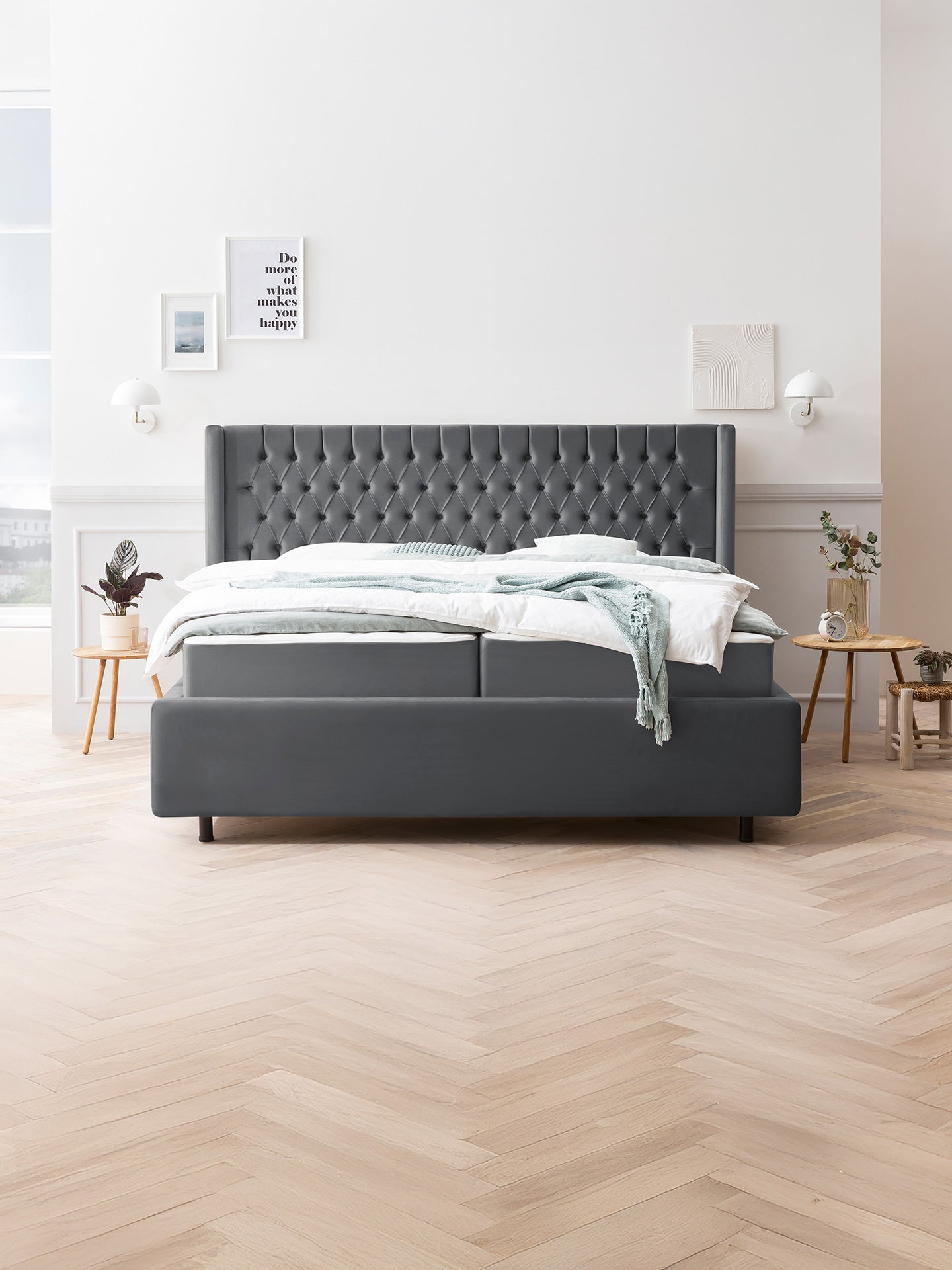 Velours Bett mit Stauraum Dunkelgrau FLORIDA BettCo Boxspringbetten