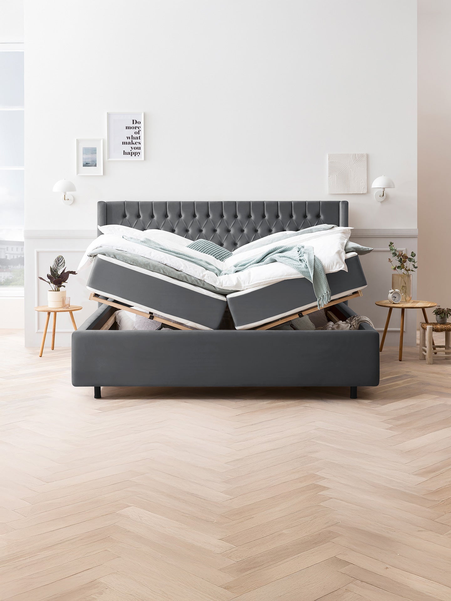 Velours Bett mit Stauraum Dunkelgrau FLORIDA BettCo Boxspringbetten