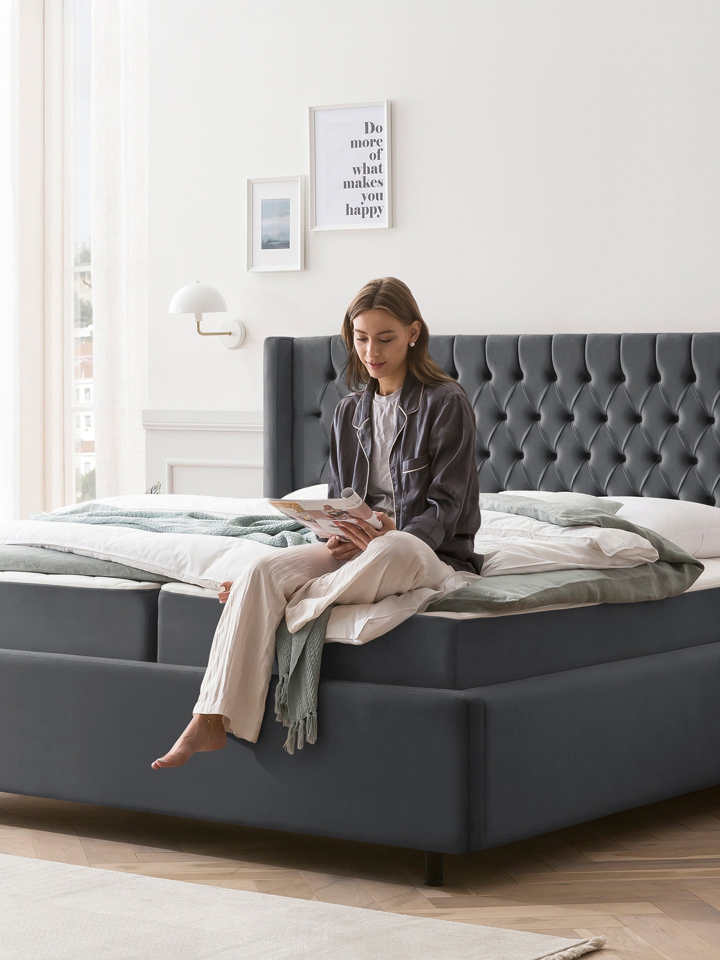 Velours Bett mit Stauraum Dunkelgrau FLORIDA BettCo Boxspringbetten