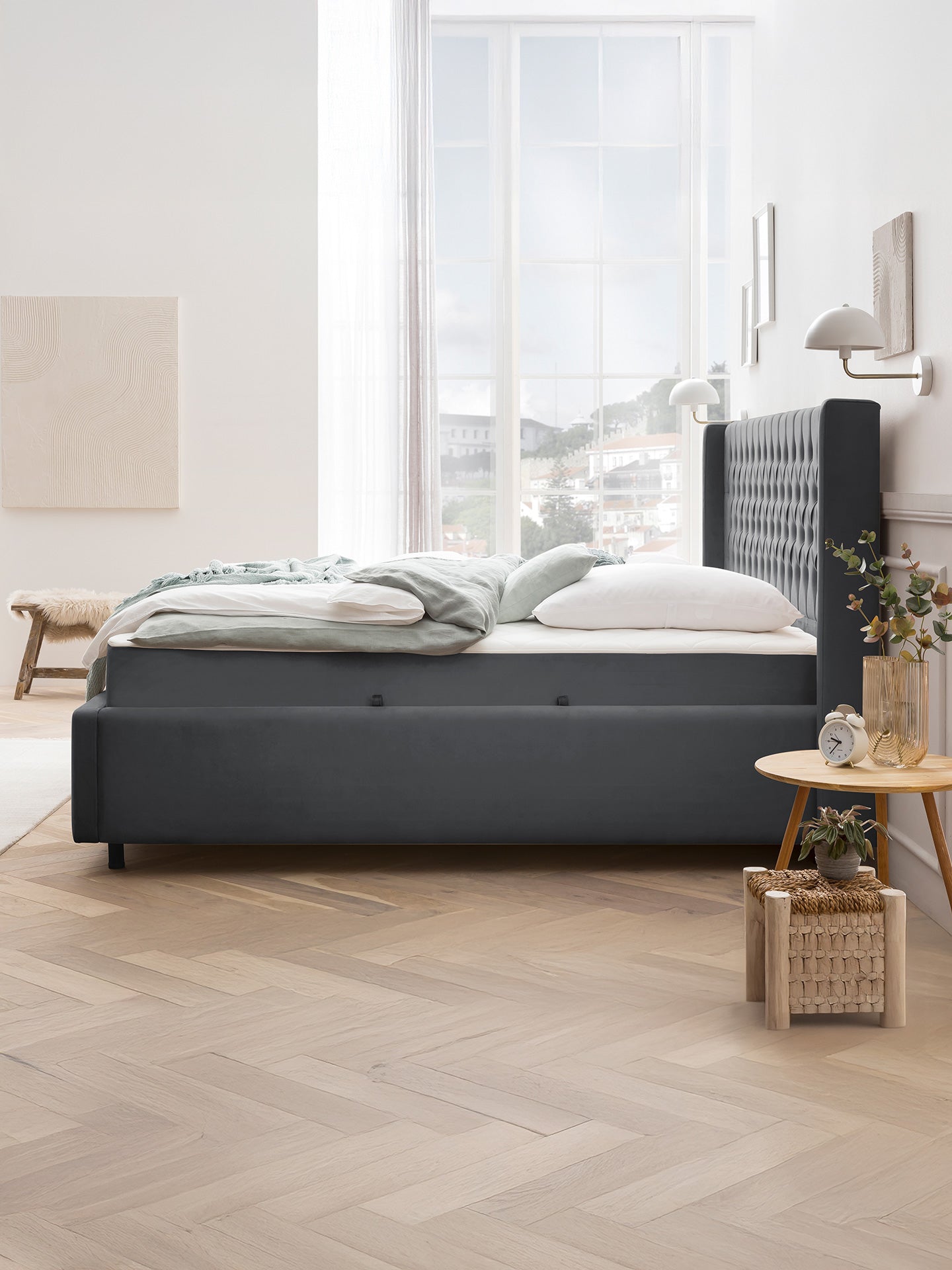 Velours Bett mit Stauraum Dunkelgrau FLORIDA BettCo Boxspringbetten