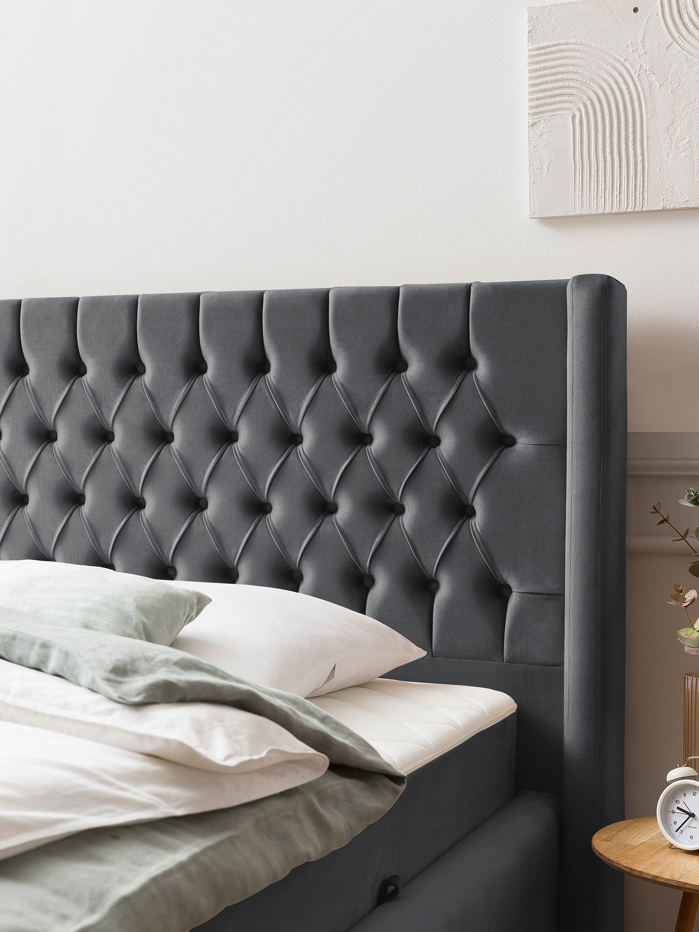 Velours Bett mit Stauraum Dunkelgrau FLORIDA BettCo Boxspringbetten