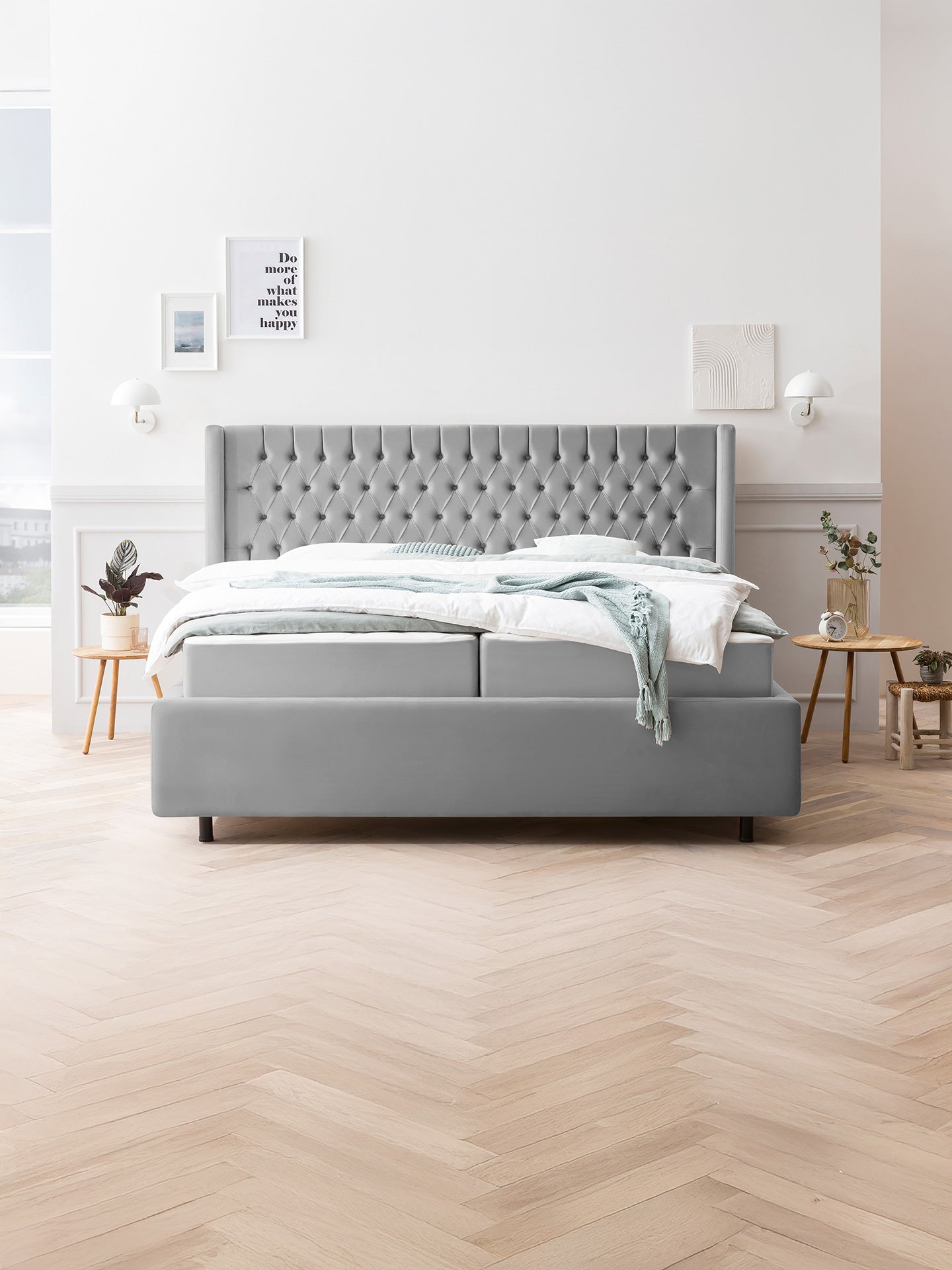 Velours Bett mit Stauraum Grau FLORIDA BettCo Boxspringbetten