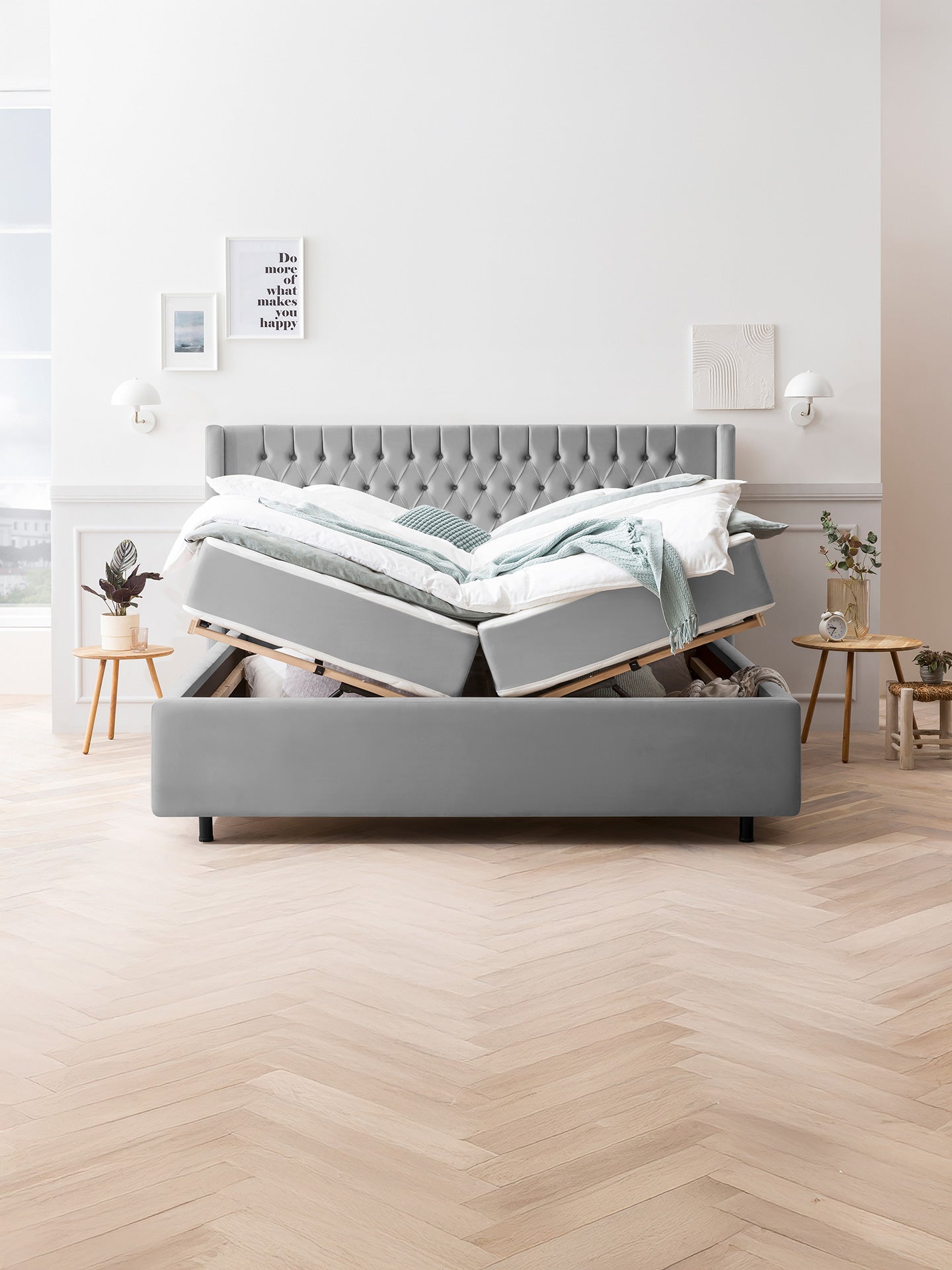 Velours Bett mit Stauraum Grau FLORIDA BettCo Boxspringbetten