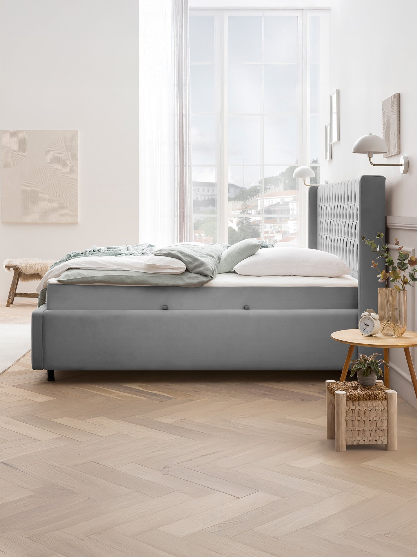 Velours Bett mit Stauraum Grau FLORIDA BettCo Boxspringbetten