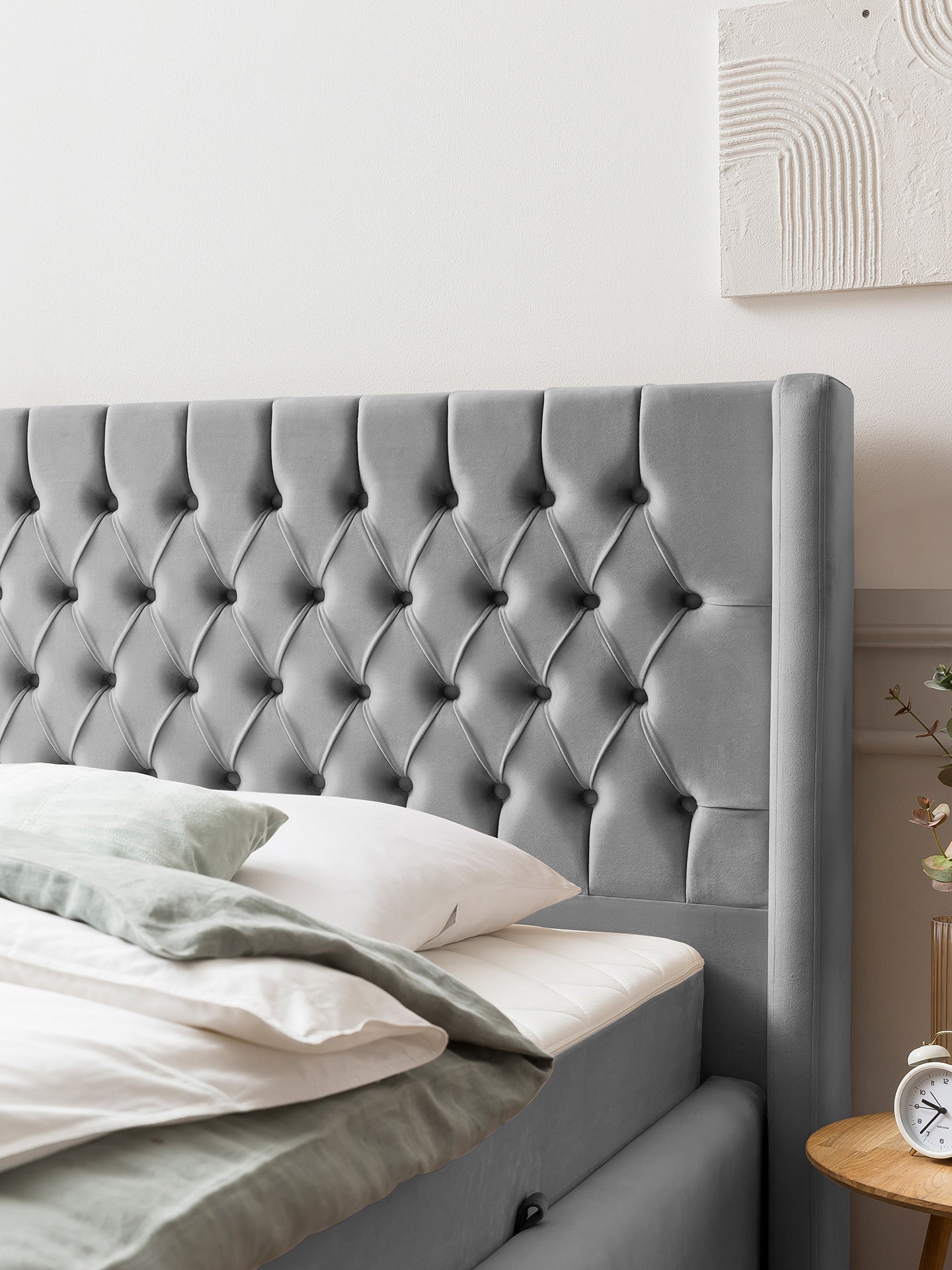 Velours Bett mit Stauraum Grau FLORIDA BettCo Boxspringbetten