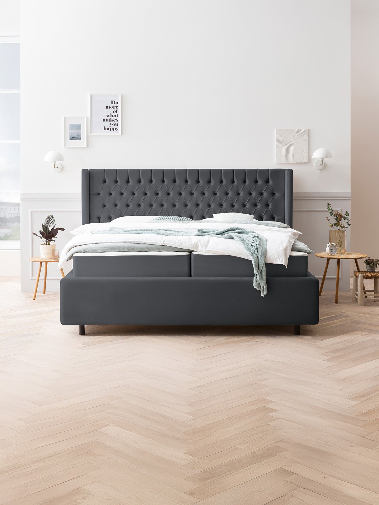 Velours Bett mit Stauraum Schwarz FLORIDA BettCo Boxspringbetten