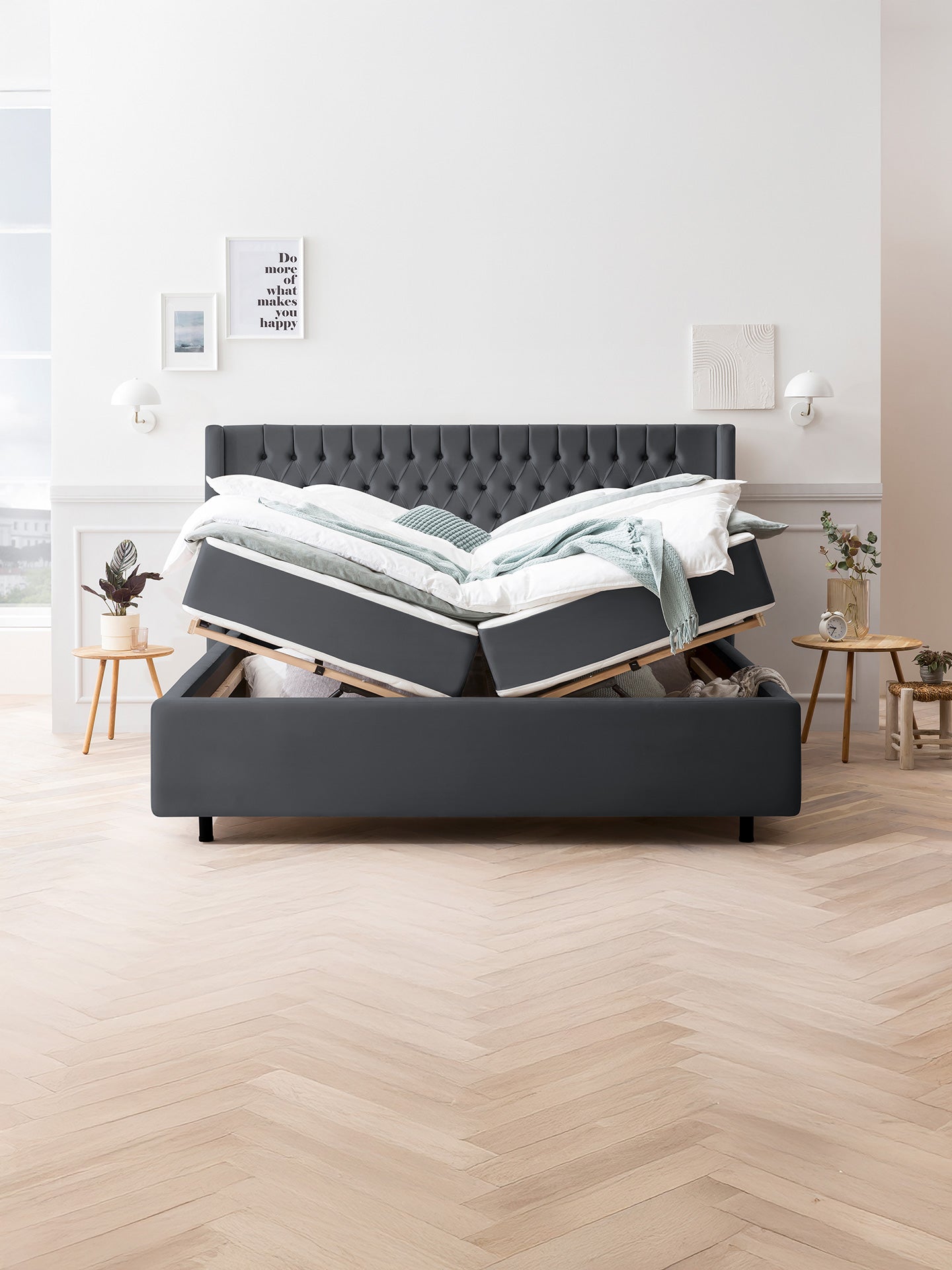 Velours Bett mit Stauraum Schwarz FLORIDA BettCo Boxspringbetten