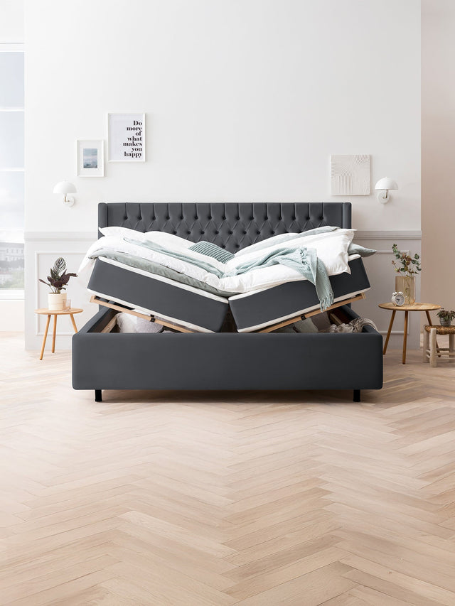 Velours Bett mit Stauraum Schwarz FLORIDA BettCo Boxspringbetten