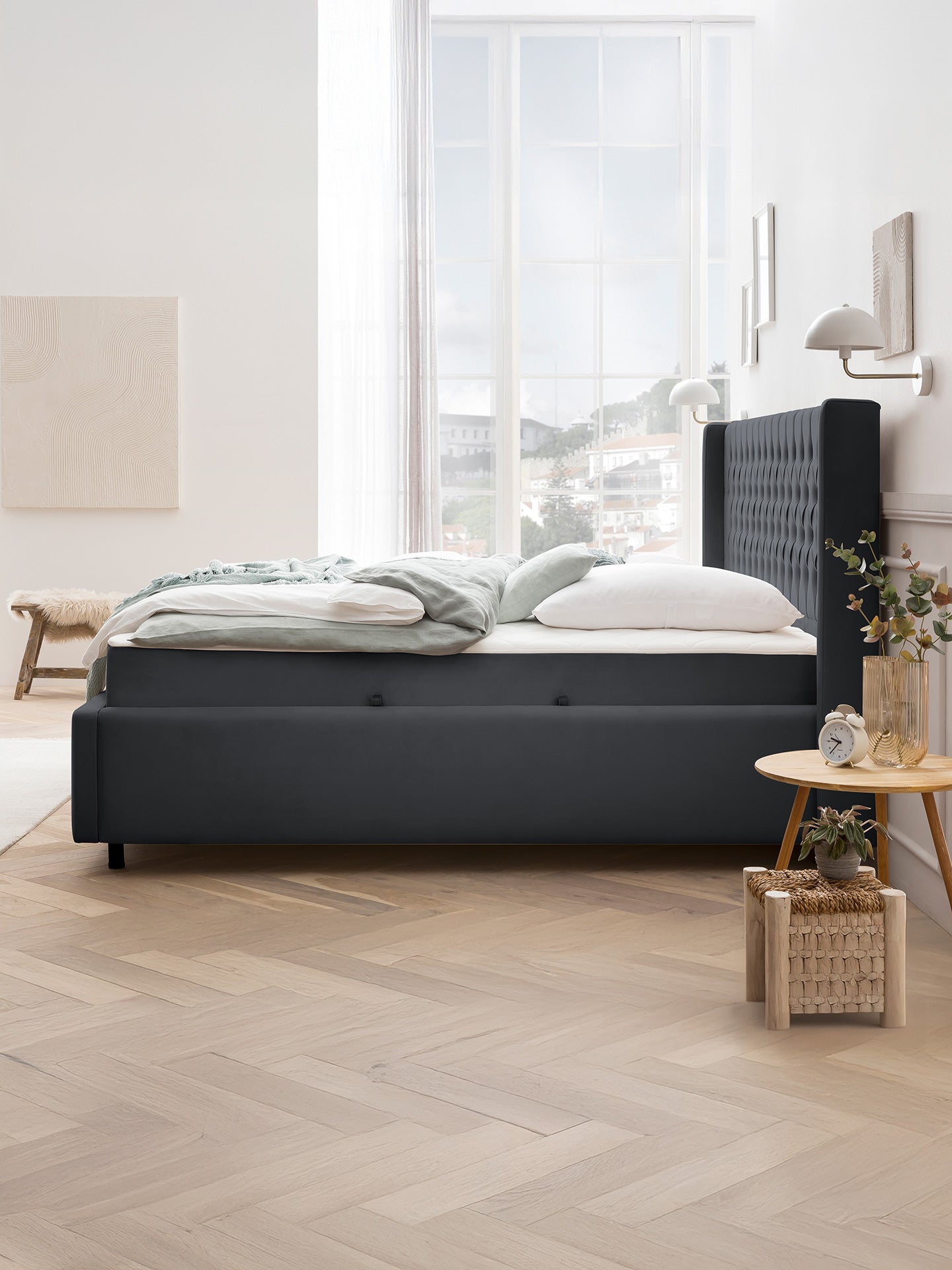 Velours Bett mit Stauraum Schwarz FLORIDA BettCo Boxspringbetten