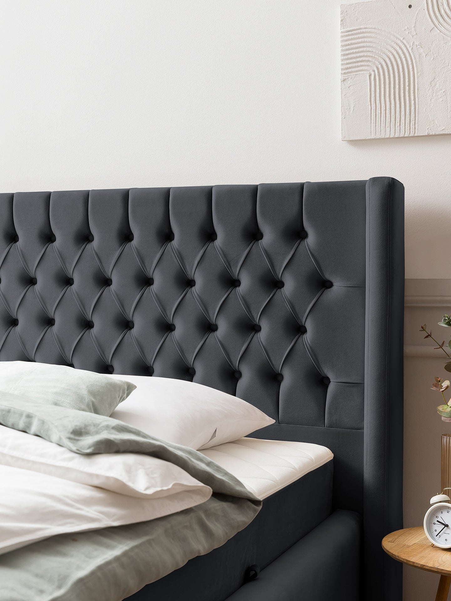 Velours Bett mit Stauraum Schwarz FLORIDA BettCo Boxspringbetten