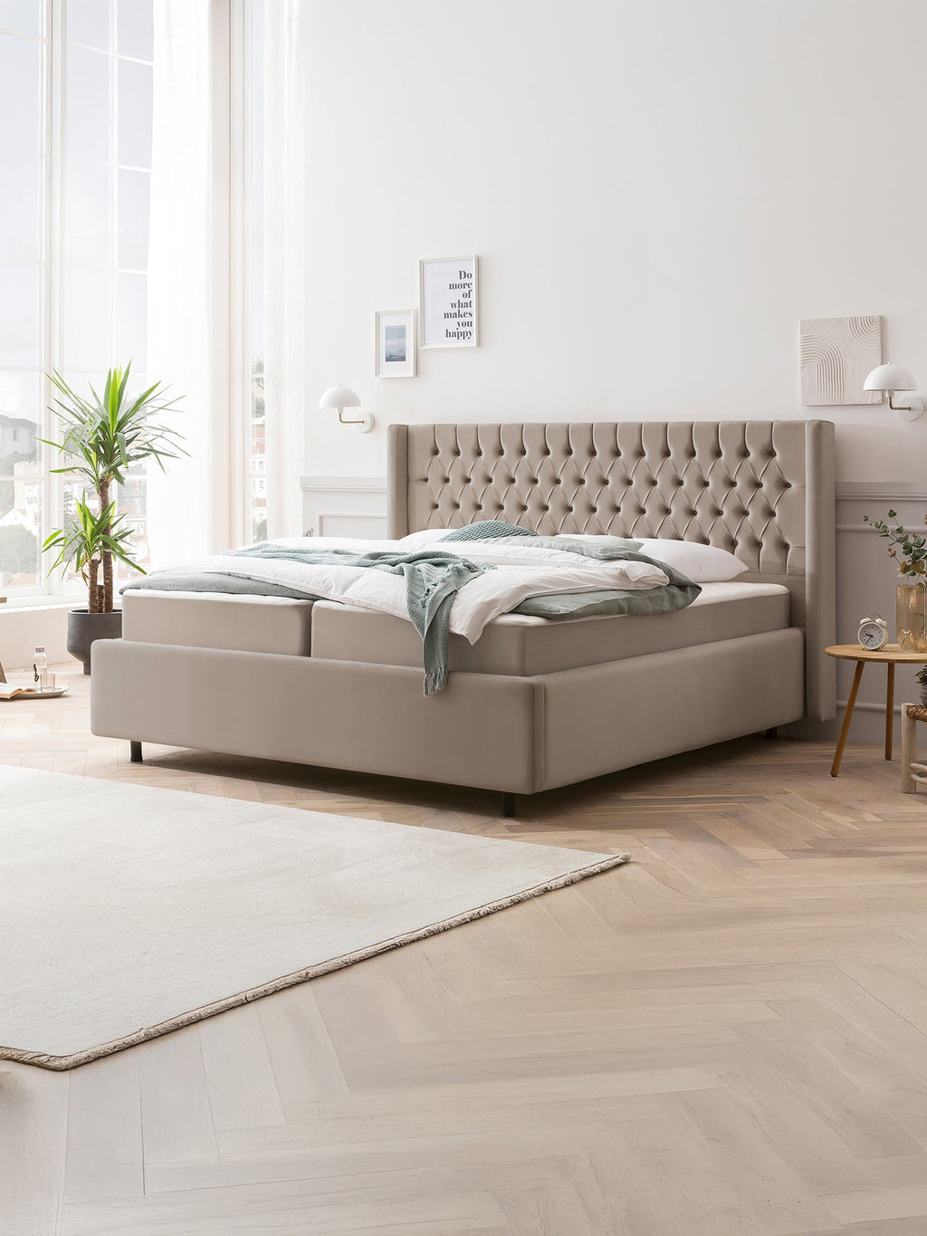 Velours Bett mit Stauraum Taupe FLORIDA BettCo Boxspringbetten