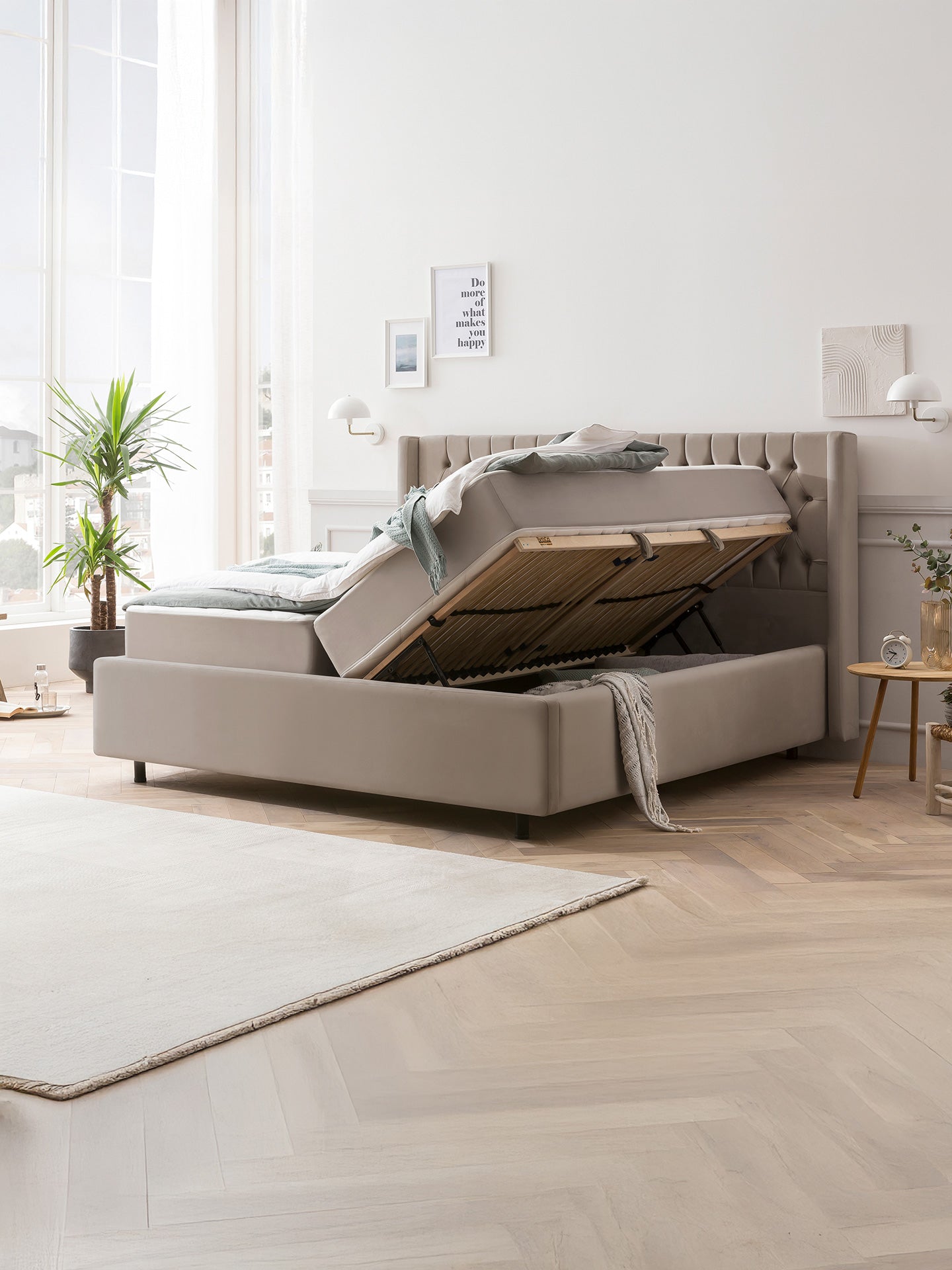 Velours Bett mit Stauraum Taupe FLORIDA BettCo Boxspringbetten