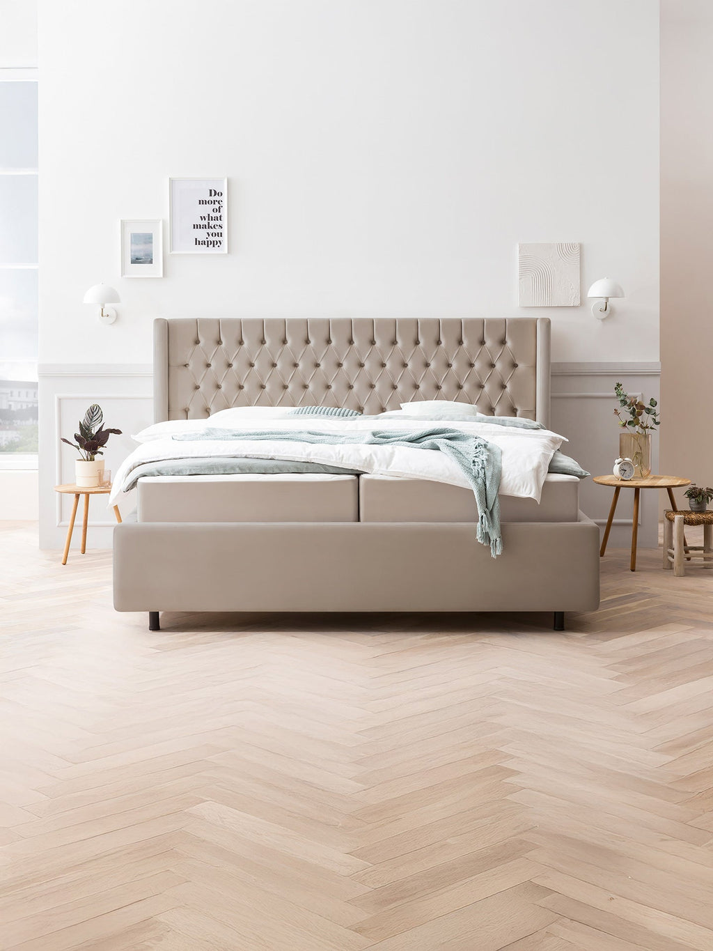 Velours Bett mit Stauraum Taupe FLORIDA BettCo Boxspringbetten