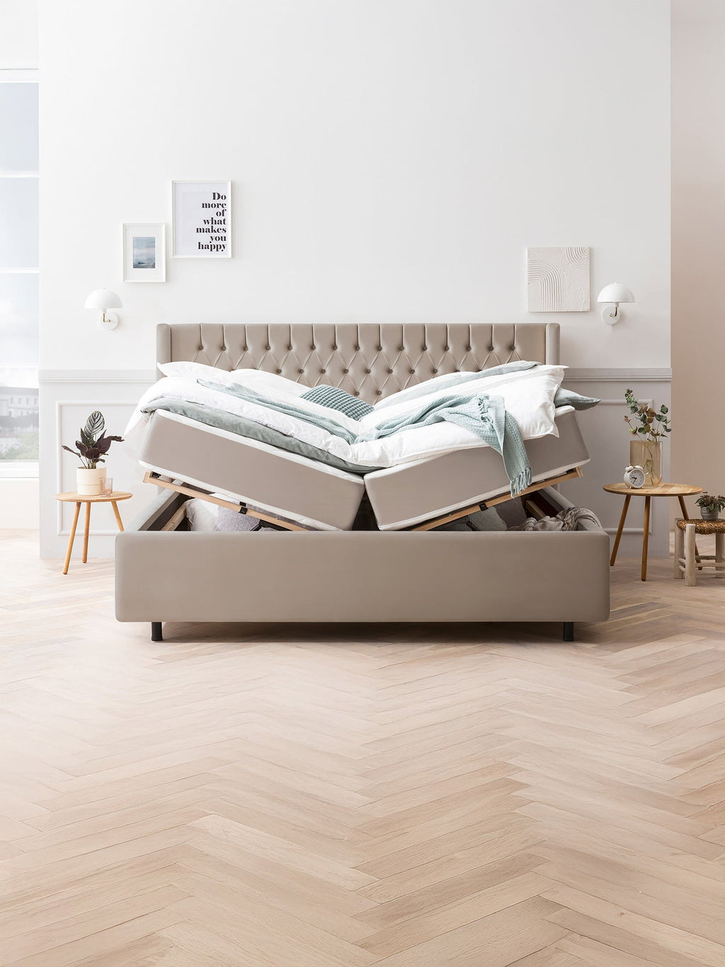 Velours Bett mit Stauraum Taupe FLORIDA BettCo Boxspringbetten