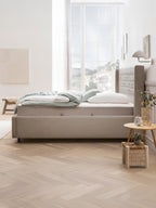 Velours Bett mit Stauraum Taupe FLORIDA BettCo Boxspringbetten