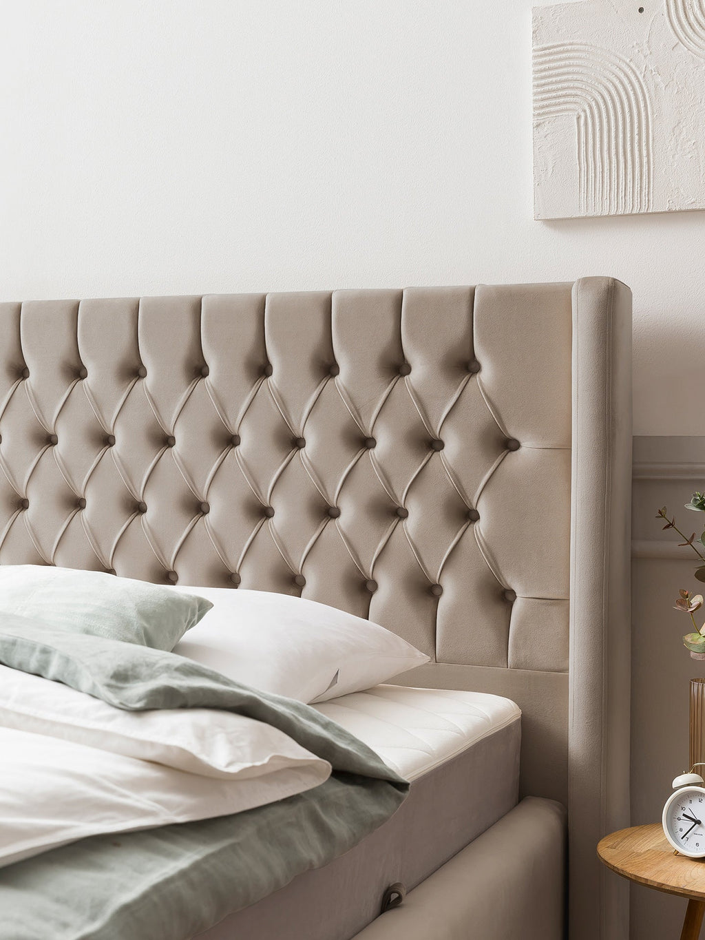 Velours Bett mit Stauraum Taupe FLORIDA BettCo Boxspringbetten