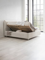 Teddy-Bouclé Bett mit Stauraum Altweiß London