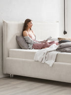 Teddy-Bouclé Bett mit Stauraum Altweiß London