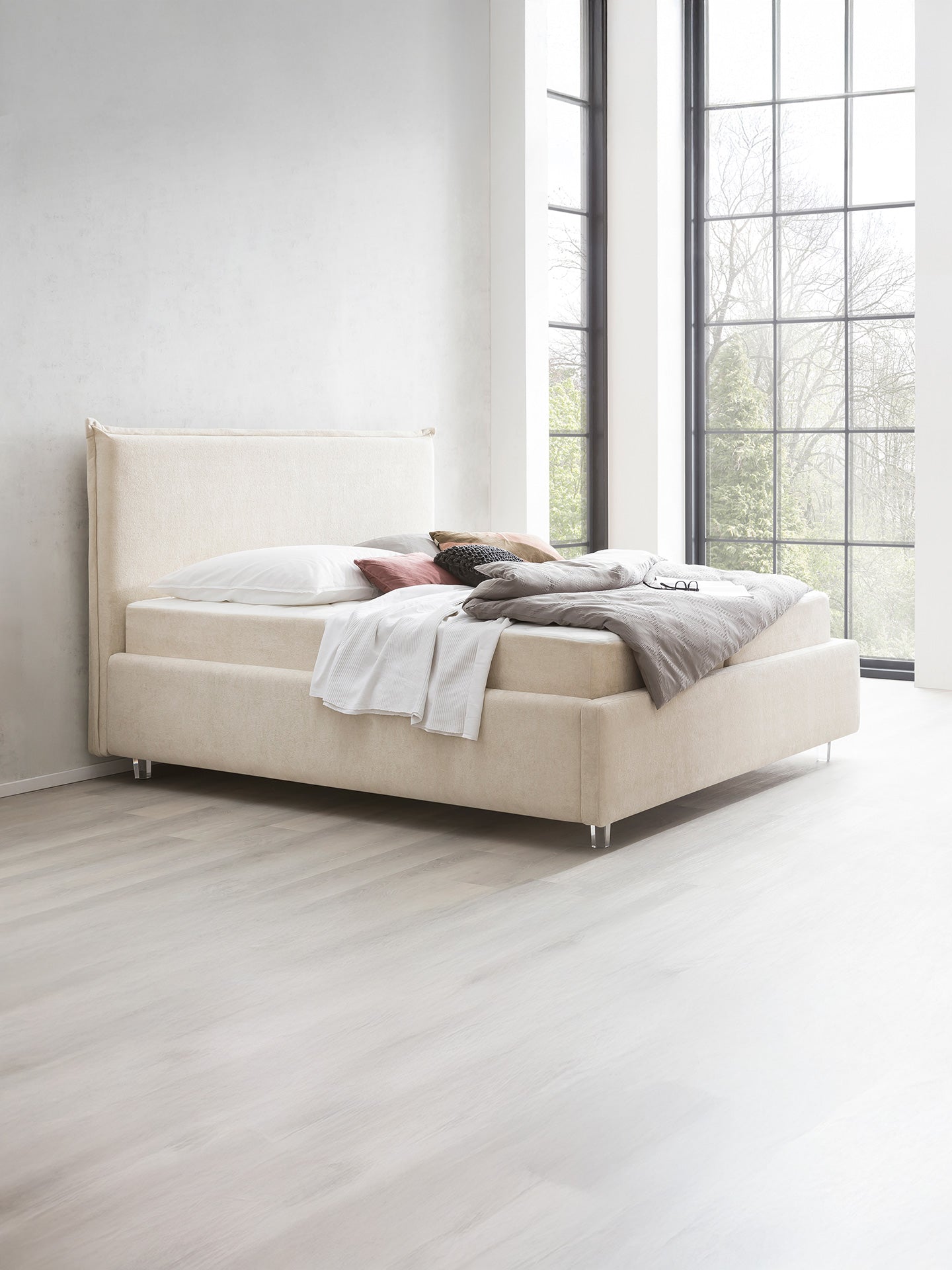 Teddy-Bouclé Bett mit Stauraum Creme London