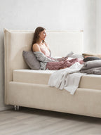 Teddy-Bouclé Bett mit Stauraum Creme London