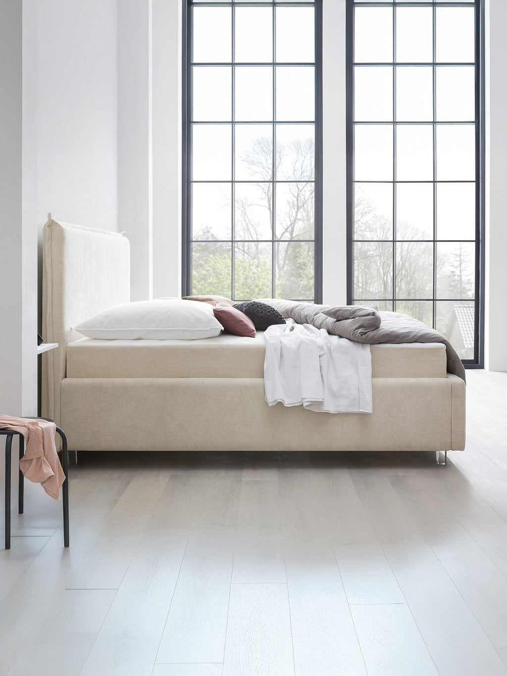 Teddy-Bouclé Bett mit Stauraum Creme London