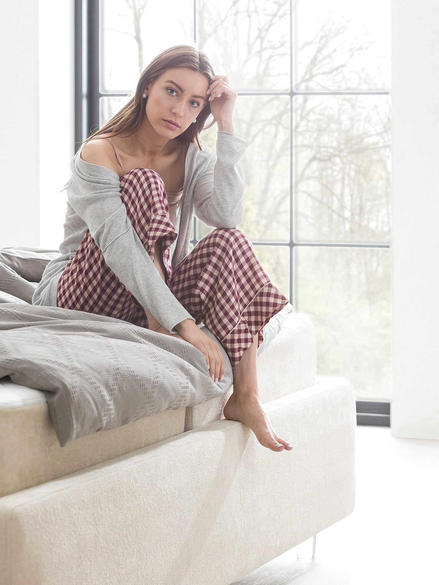 Teddy-Bouclé Bett mit Stauraum Creme London