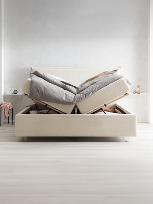 Teddy-Bouclé Bett mit Stauraum Creme London