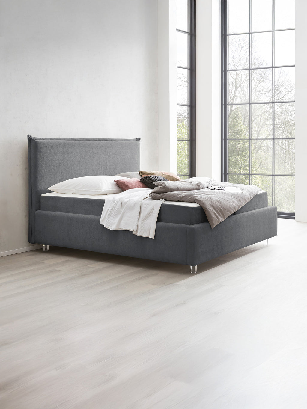 Teddy-Bouclé Bett mit Stauraum Dunkelgrau London