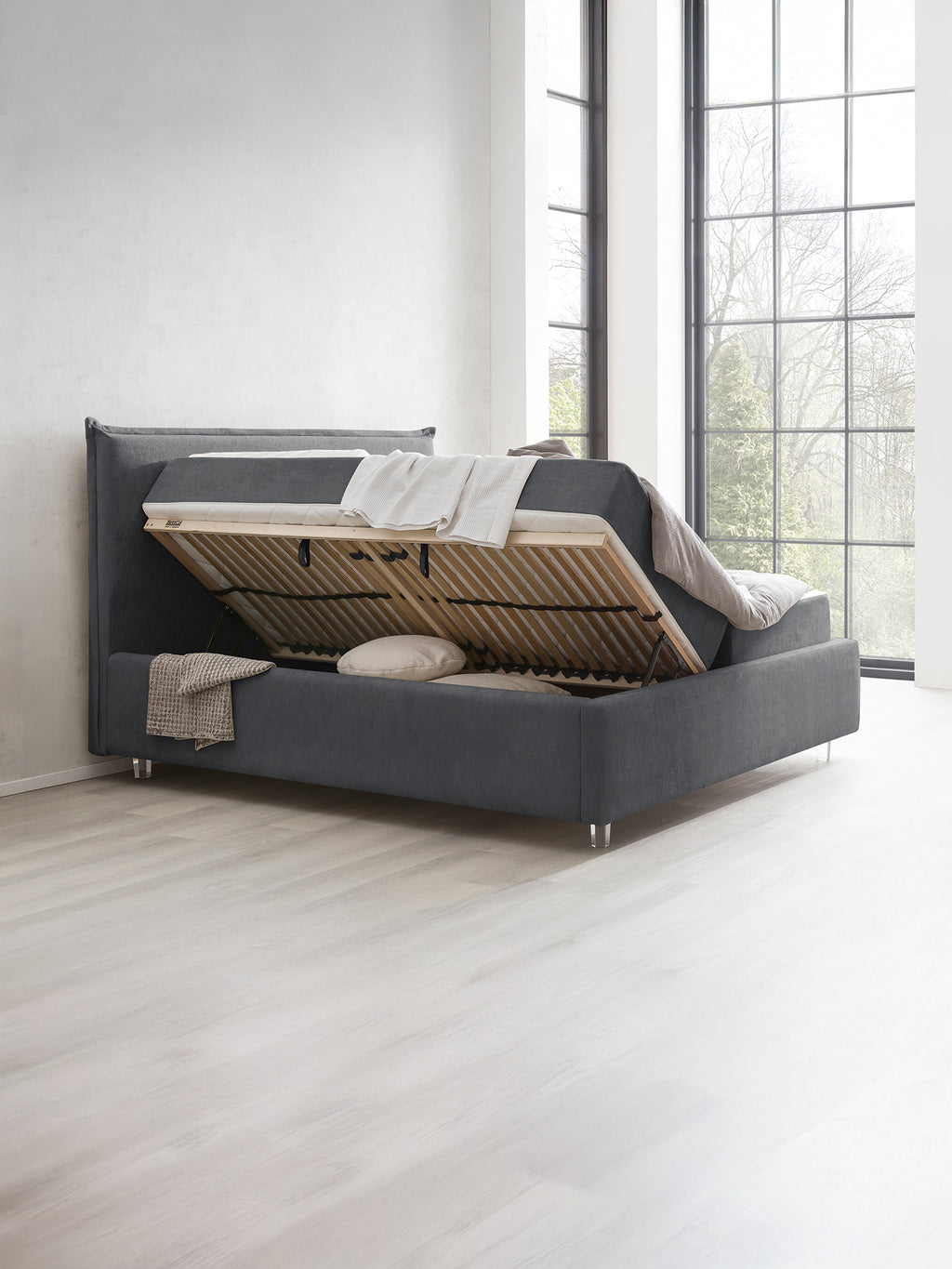 Teddy-Bouclé Bett mit Stauraum Dunkelgrau London