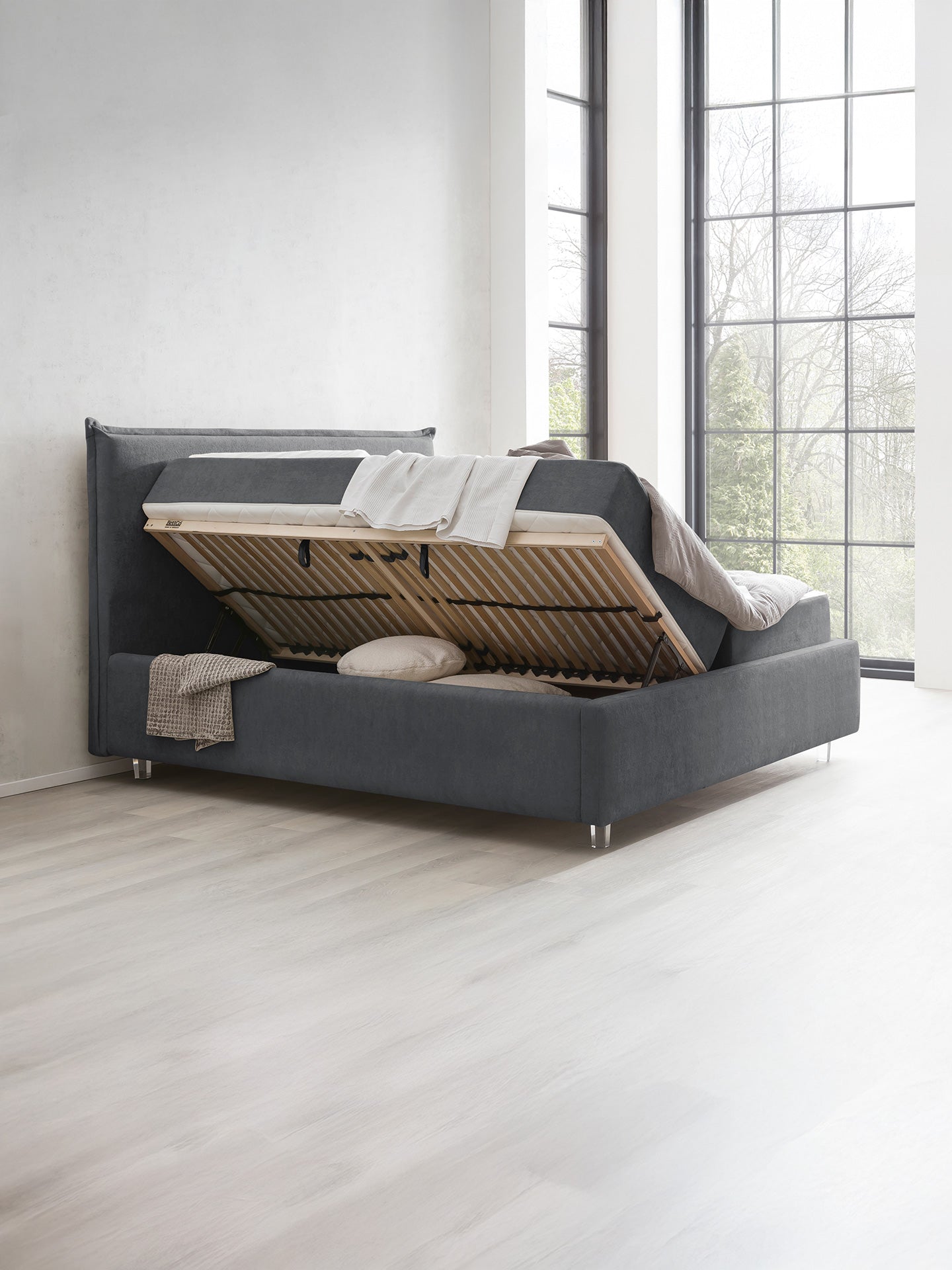 Teddy-Bouclé Bett mit Stauraum Dunkelgrau London