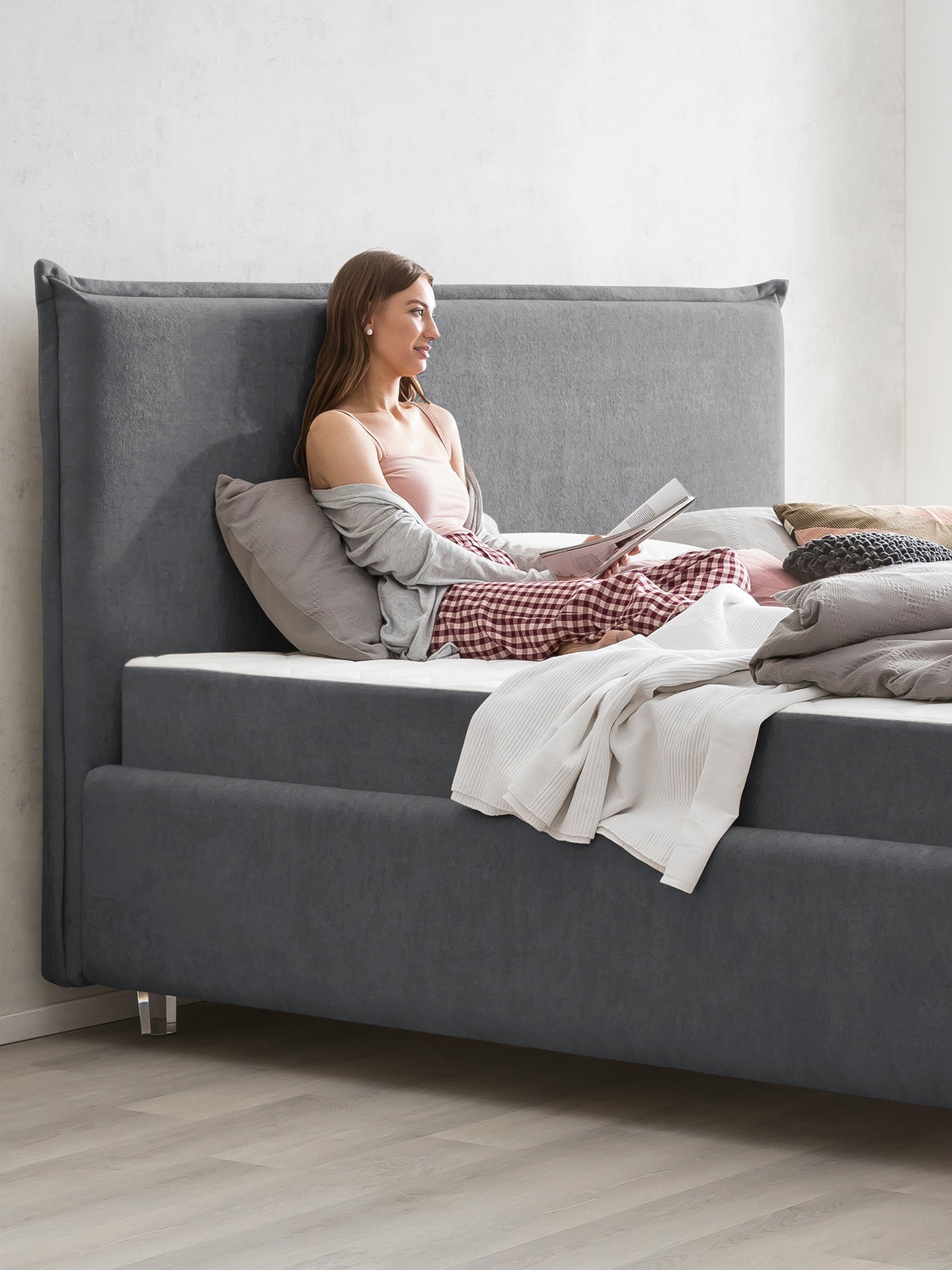 Teddy-Bouclé Bett mit Stauraum Dunkelgrau London