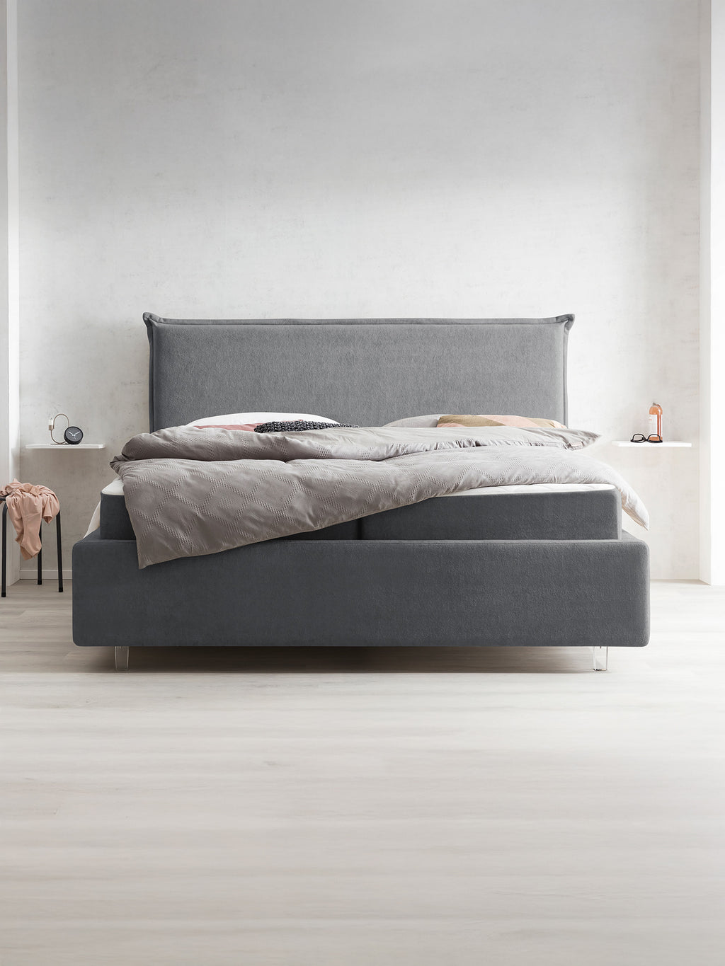 Teddy-Bouclé Bett mit Stauraum Dunkelgrau London