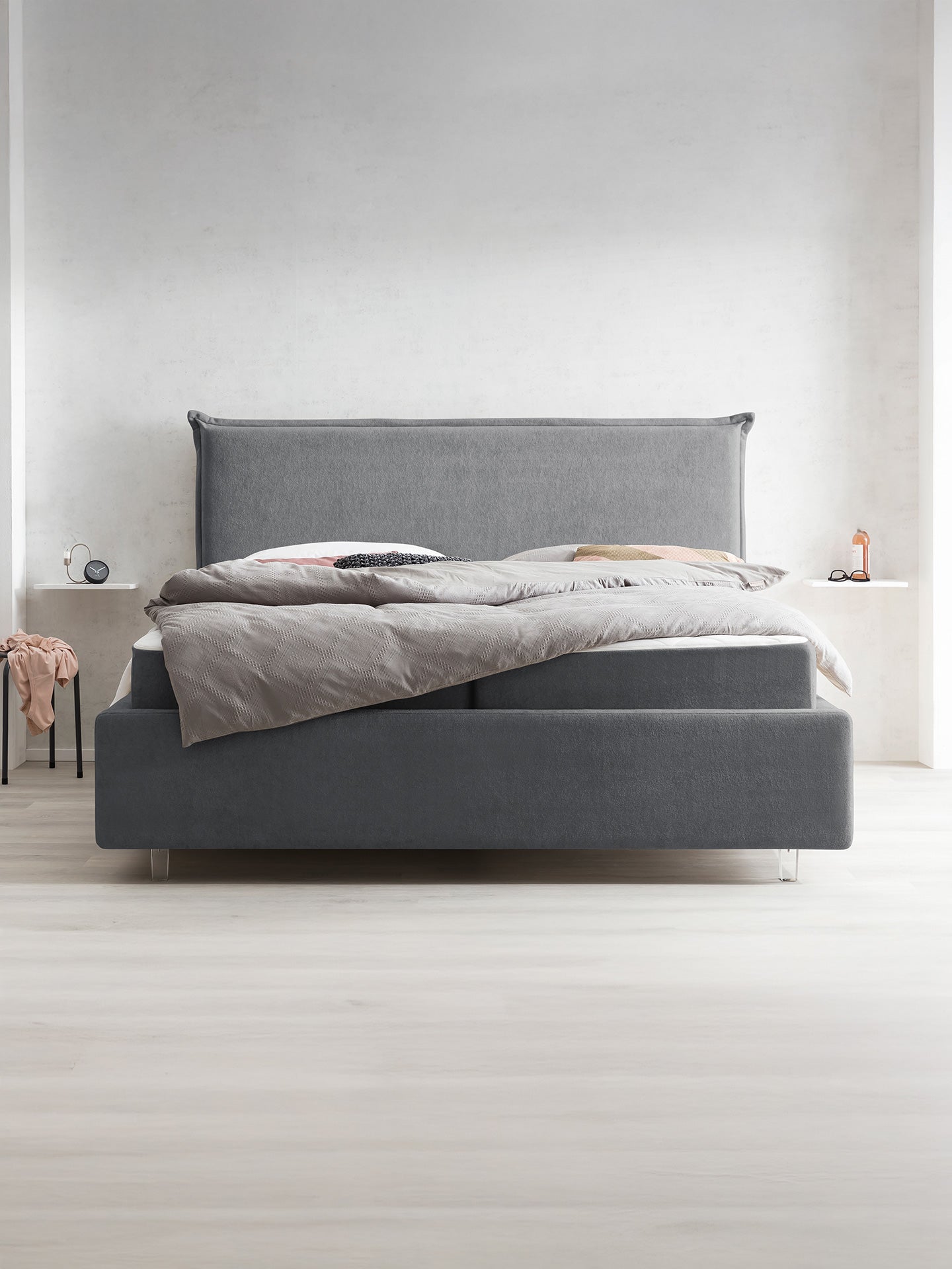 Teddy-Bouclé Bett mit Stauraum Dunkelgrau London