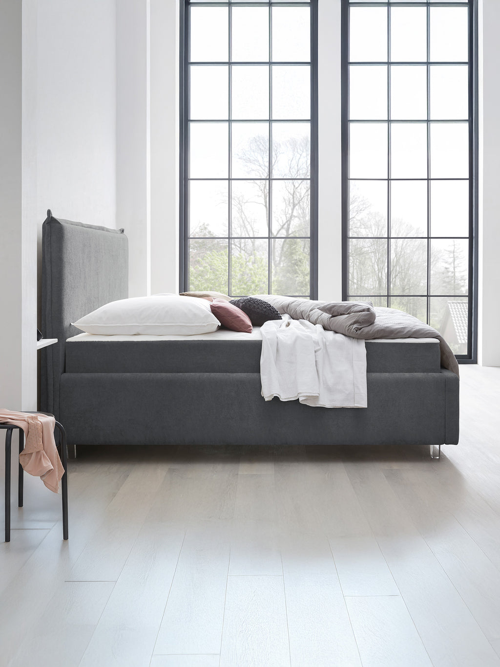 Teddy-Bouclé Bett mit Stauraum Dunkelgrau London