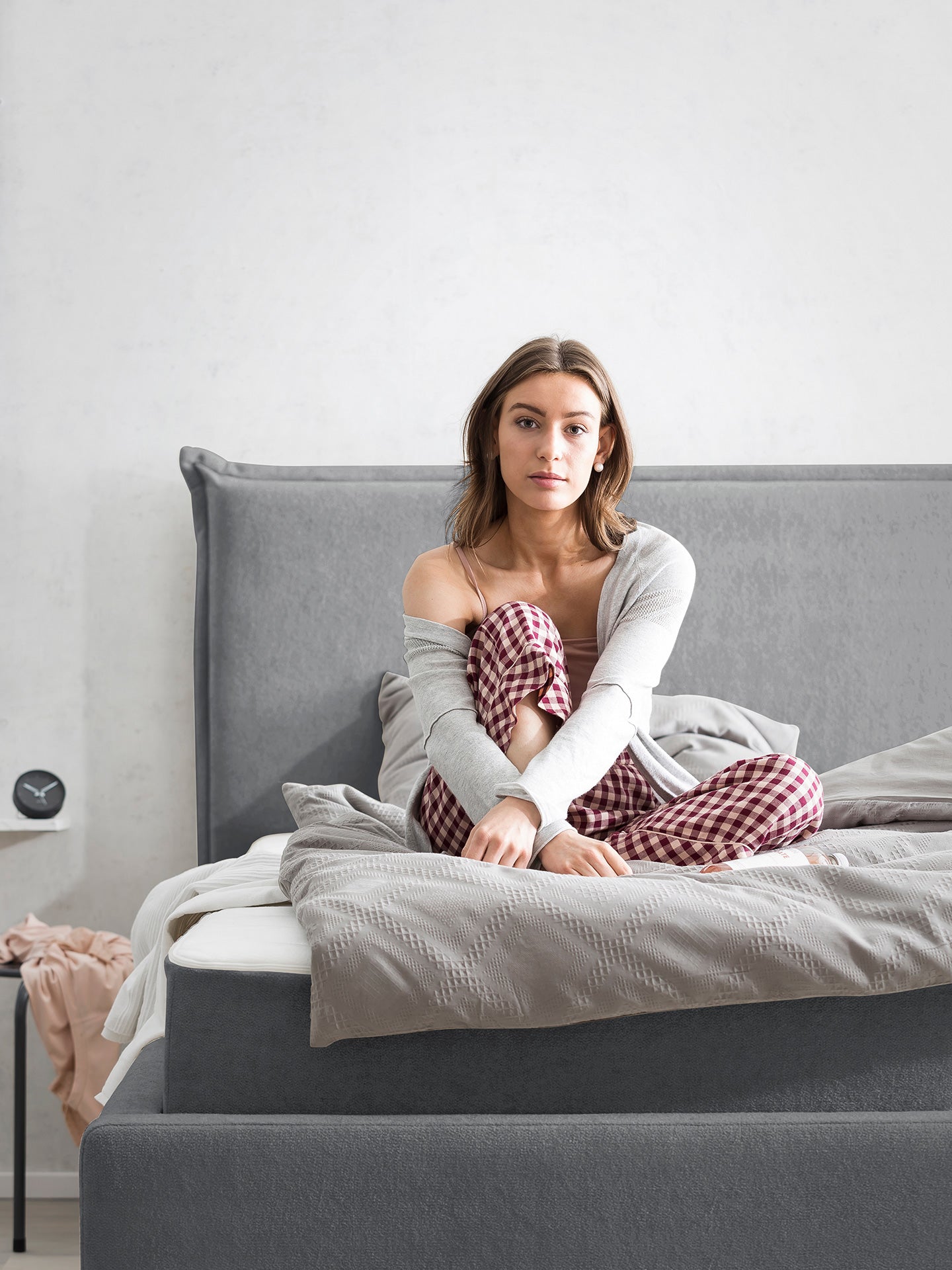 Teddy-Bouclé Bett mit Stauraum Dunkelgrau London